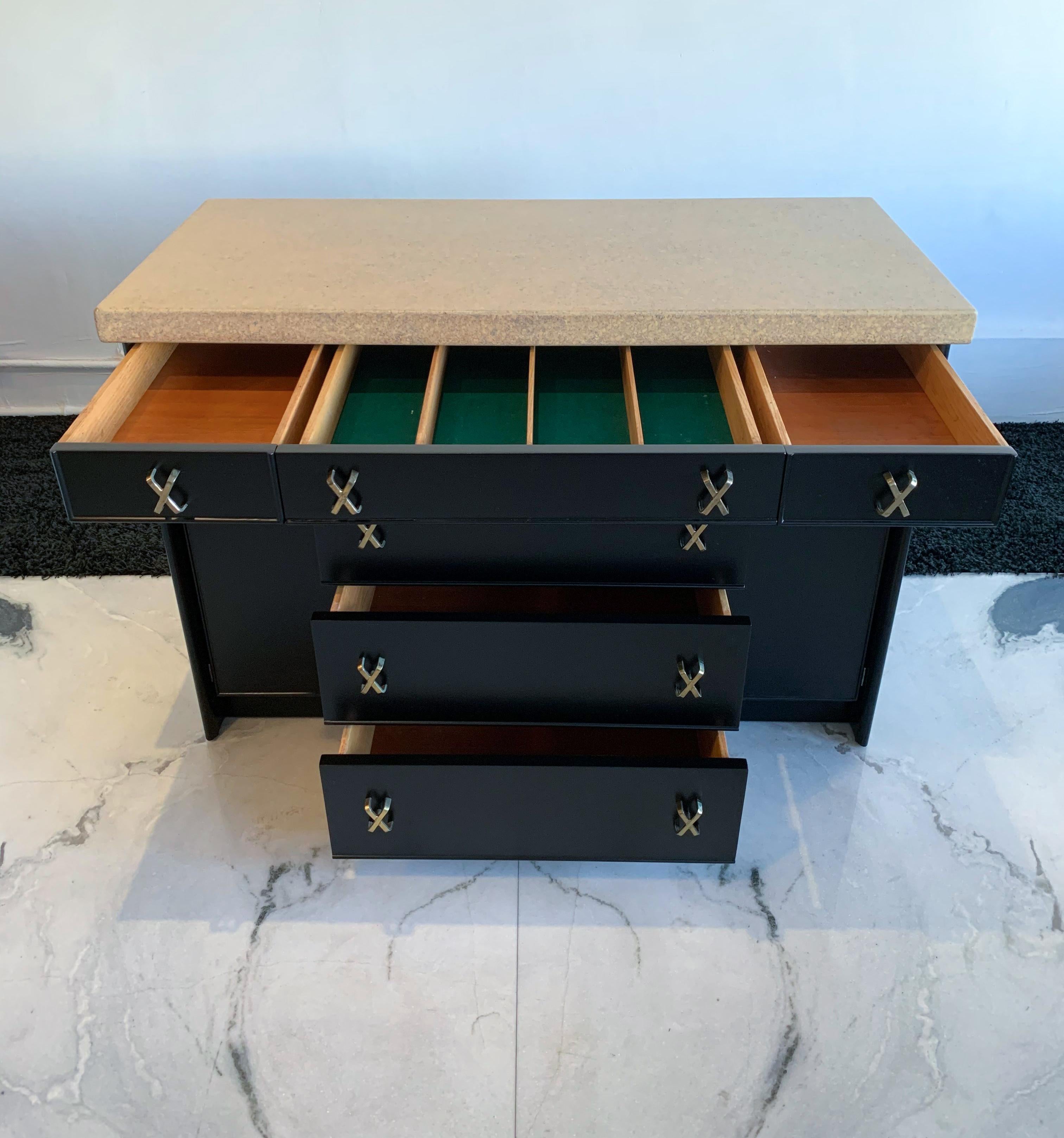 Mid-20th Century Paul Frankl Cork and Ebonized Sideboard and Hutch for Johnson Furniture