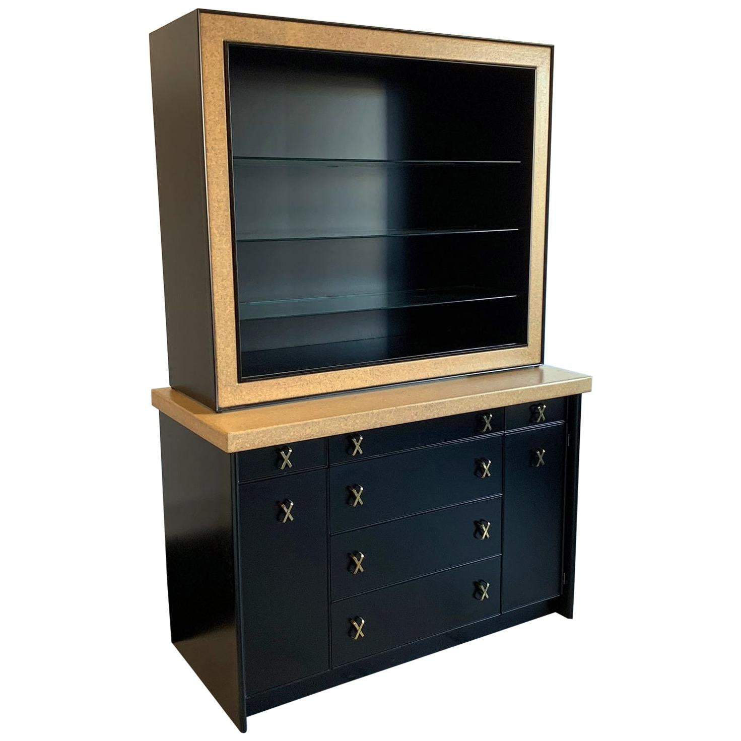 Paul Frankl Cork and Ebonized Sideboard and Hutch for Johnson Furniture