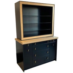 Vintage Paul Frankl Cork and Ebonized Sideboard and Hutch for Johnson Furniture