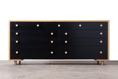 Paul Frankl Cork & Black Lacquer 9-Drawer Dresser with Brass Hardware 1950s