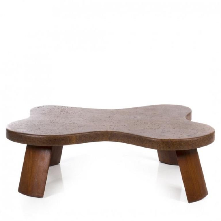 Paul Frankl cork coffee table. Cork and mahogany coffee table by Paul Frankl for Johnson Furniture Co. Table has a biomorphic shape.