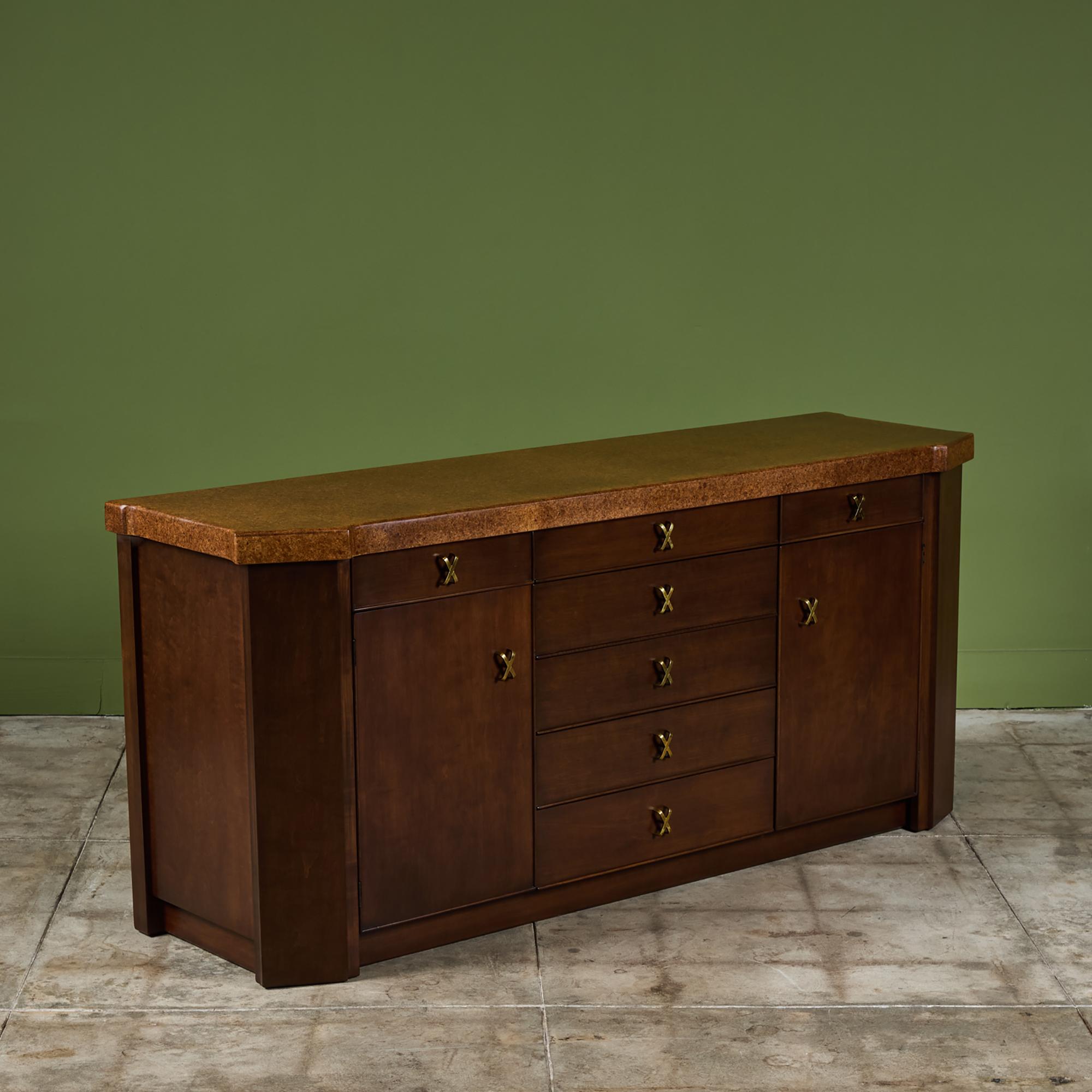 Credenza de corcho Paul Frankl para Johnson Furniture Co. Moderno de mediados de siglo en venta
