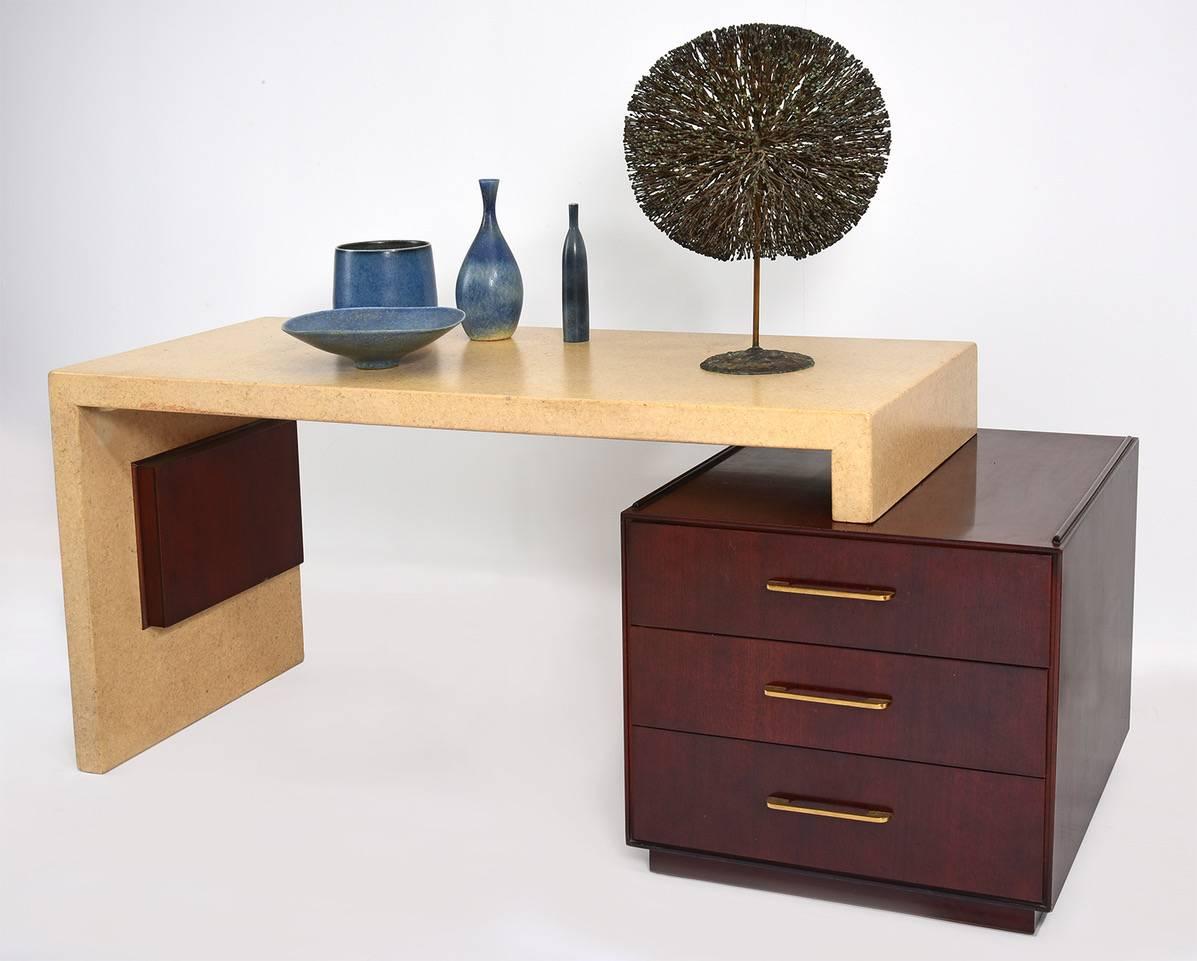 Mid-Century Modern Paul Frankl Desk with Adjustable Cork Surface for Johnson Furniture 1950s