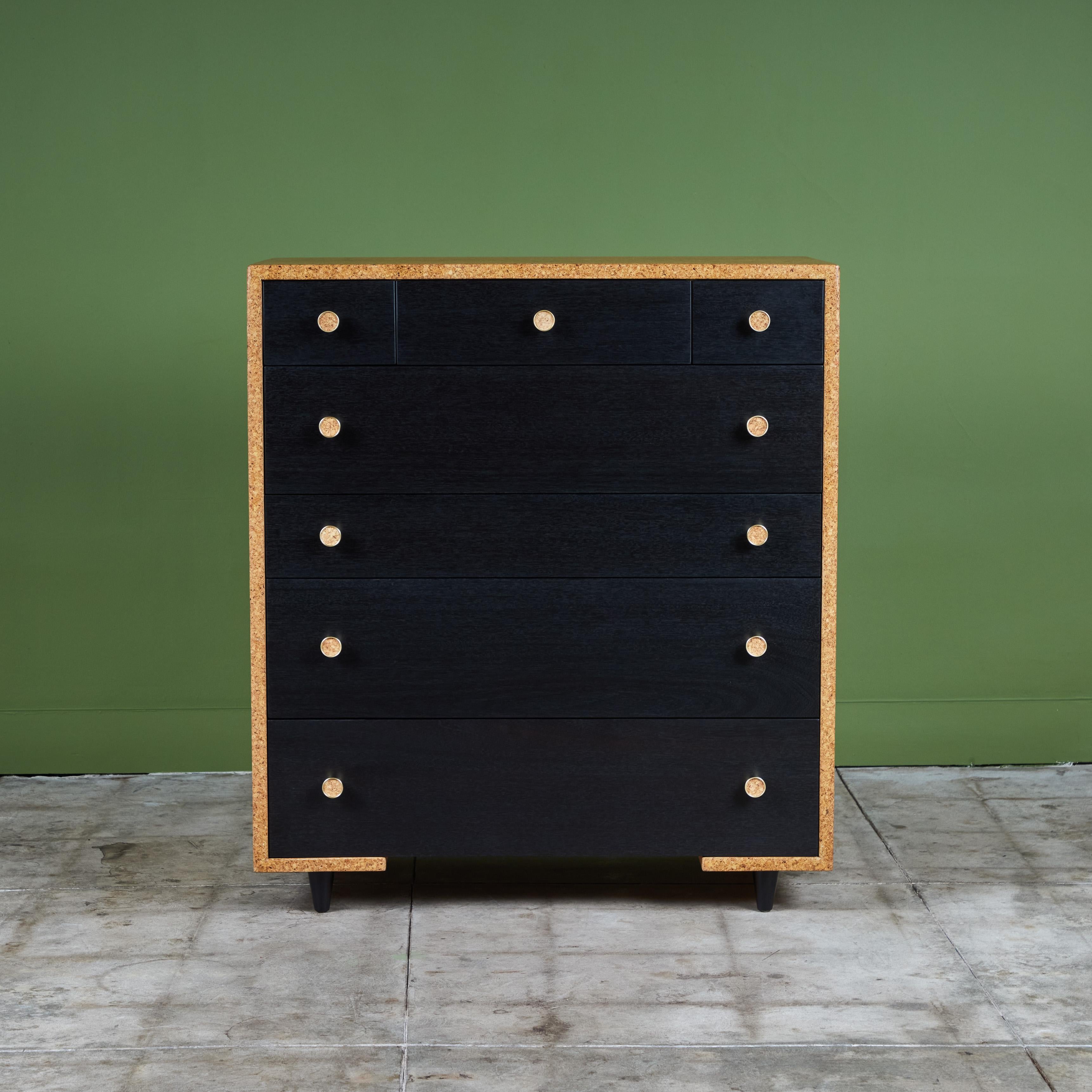 Mid-Century Modern Paul Frankl Cork Highboy Dresser for Johnson Furniture Co. For Sale