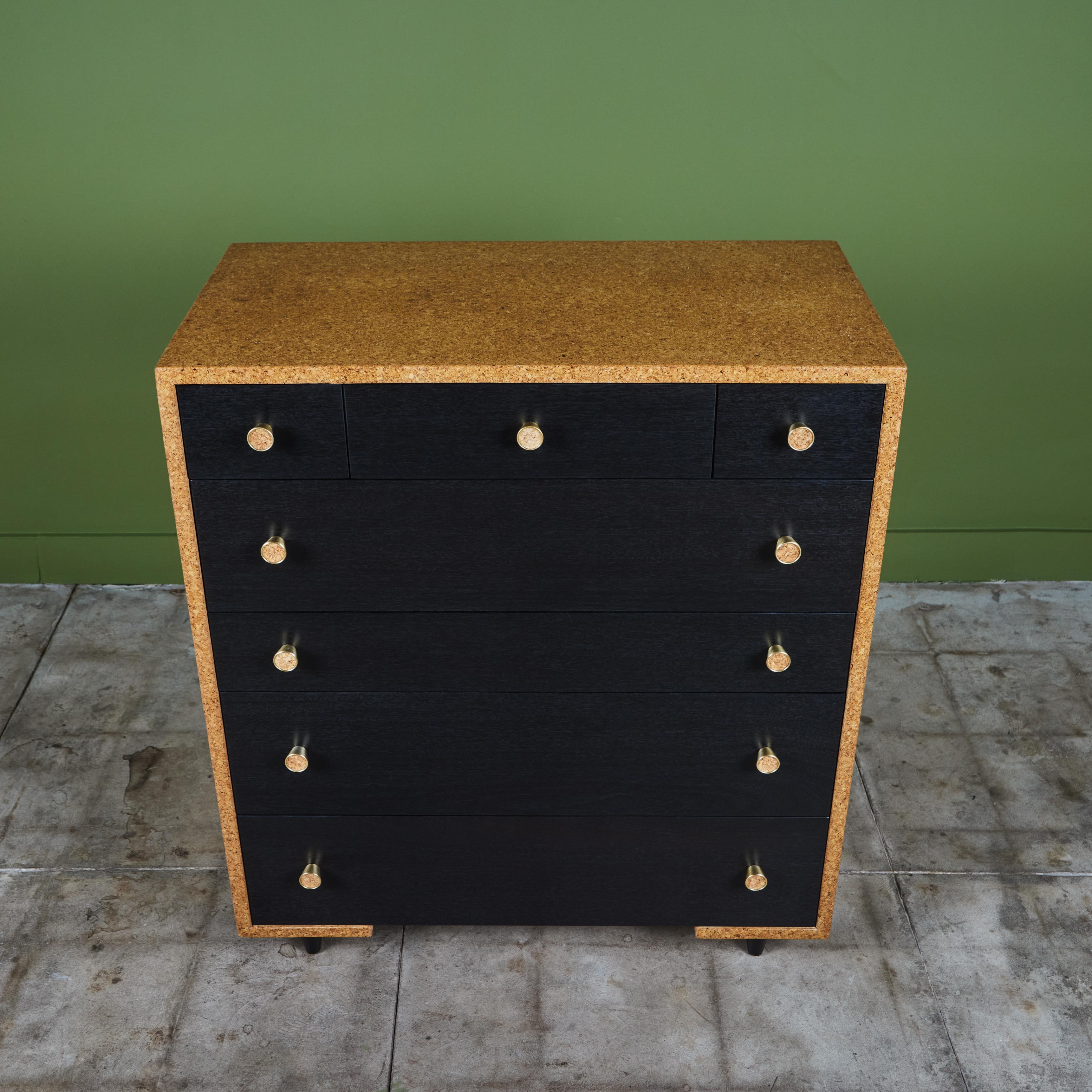 Paul Frankl Cork Highboy Dresser for Johnson Furniture Co. In Excellent Condition For Sale In Los Angeles, CA
