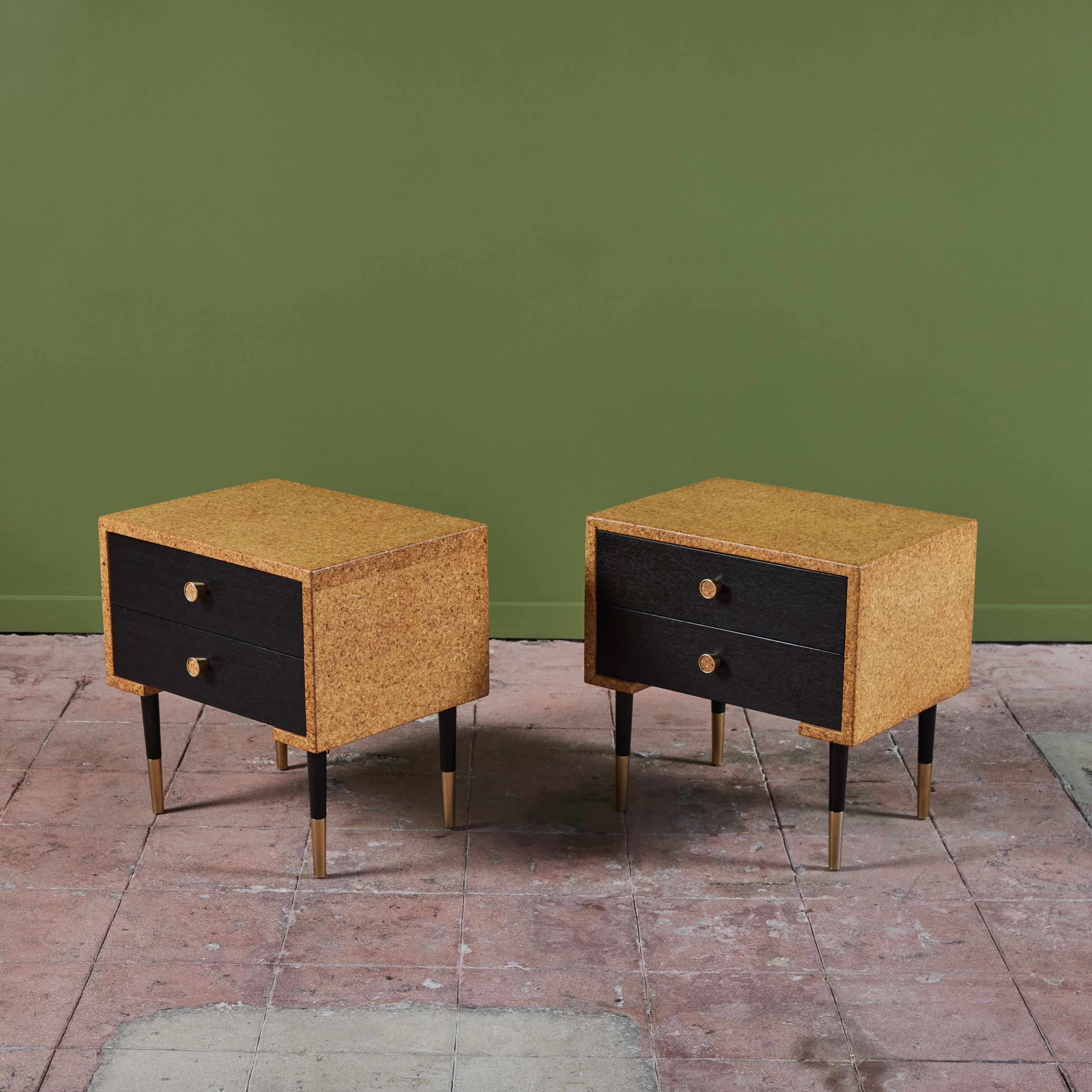Mid-Century Modern Pair of Paul Frankl Cork Nightstands for Johnson Furniture Co. For Sale