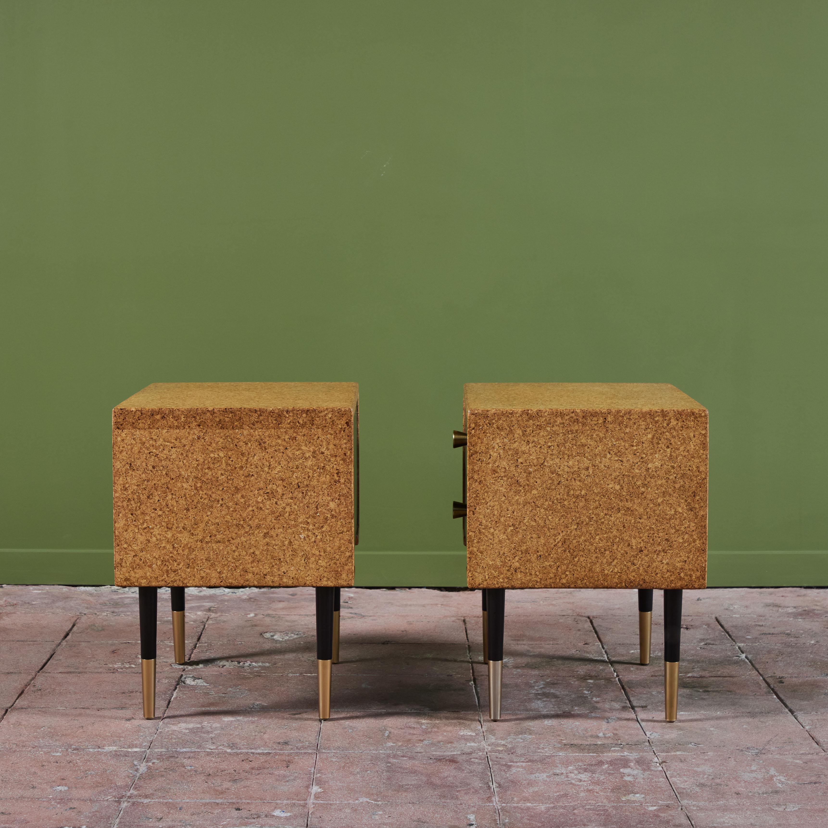 Pair of Paul Frankl Cork Nightstands for Johnson Furniture Co. In Excellent Condition For Sale In Los Angeles, CA