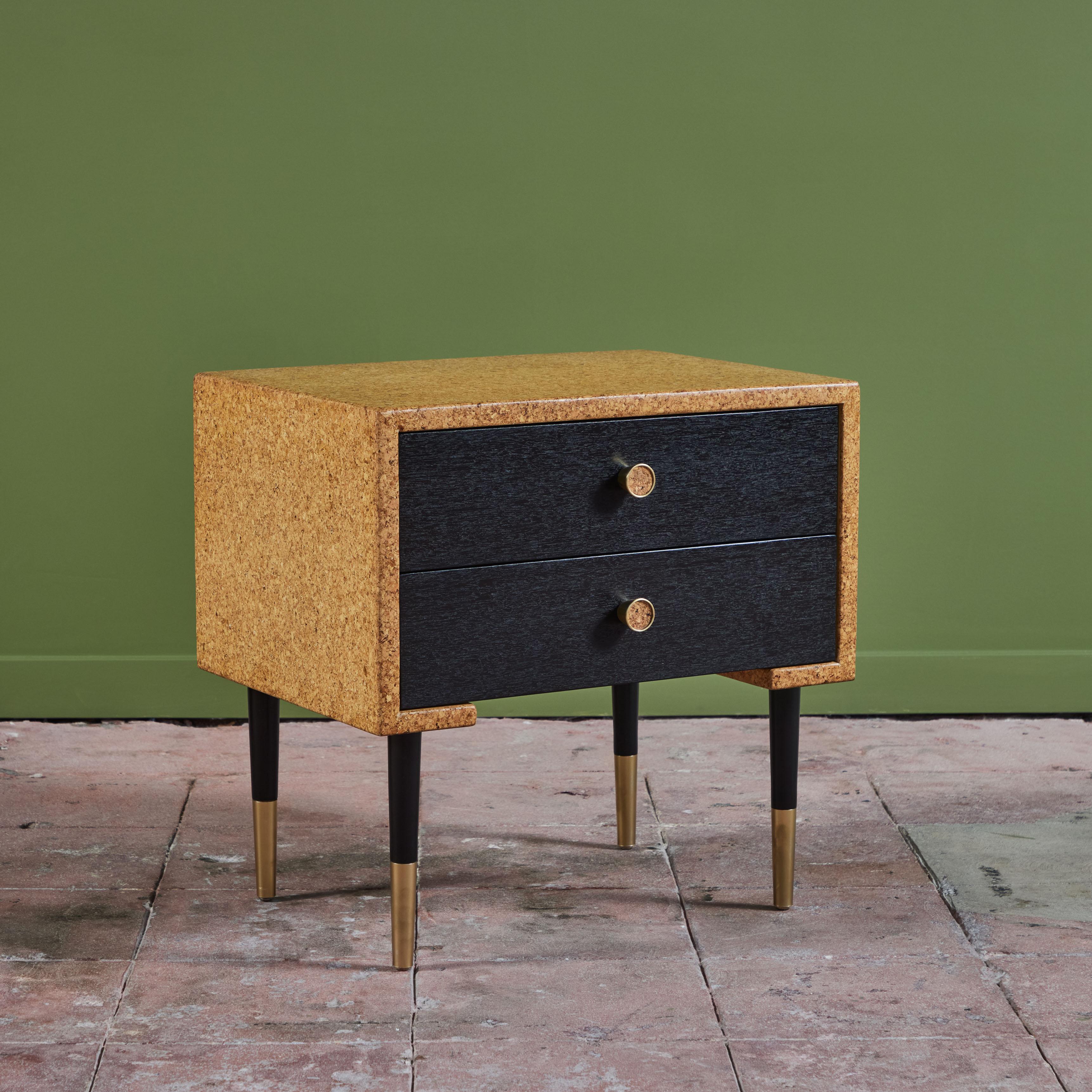 Brass Pair of Paul Frankl Cork Nightstands for Johnson Furniture Co. For Sale