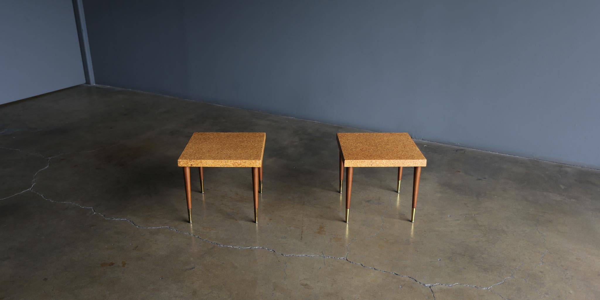 Paul Frankl cork side tables for Johnson Furniture Company, circa 1950.