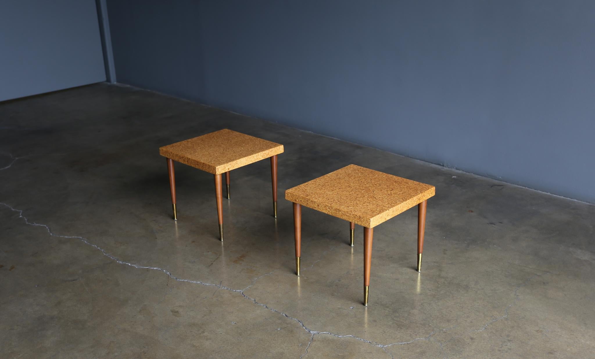 Mid-Century Modern Paul Frankl Cork Side Tables for Johnson Furniture Company, circa 1950