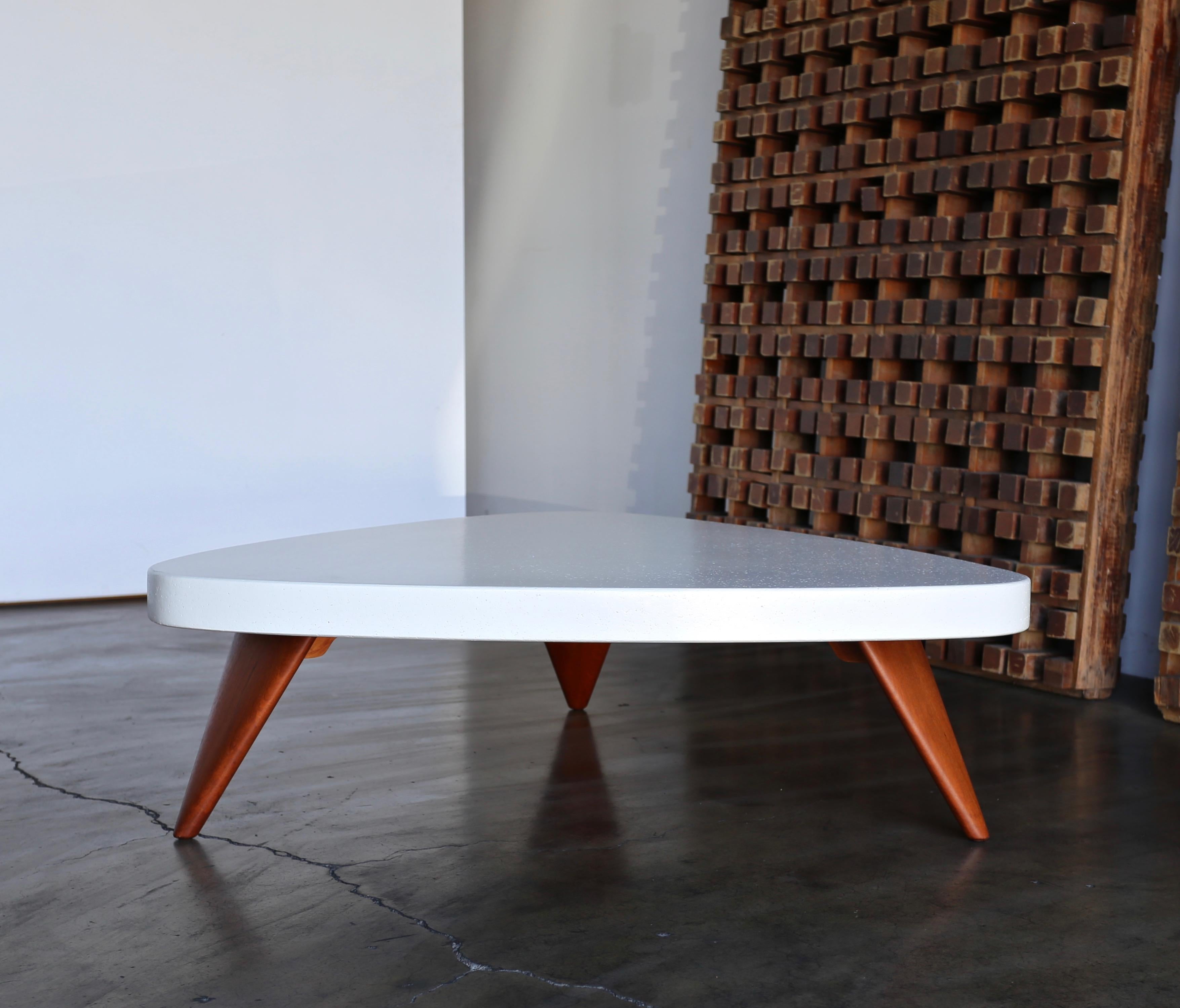 Paul Frankl cork top coffee table for Johnson Furniture, circa 1955. This piece has been professionally restored.