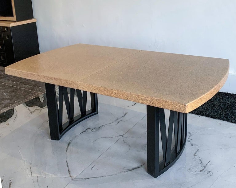 Paul Frankl Cork Top Dining Table with Ebonized Frame and 2 Leaves at