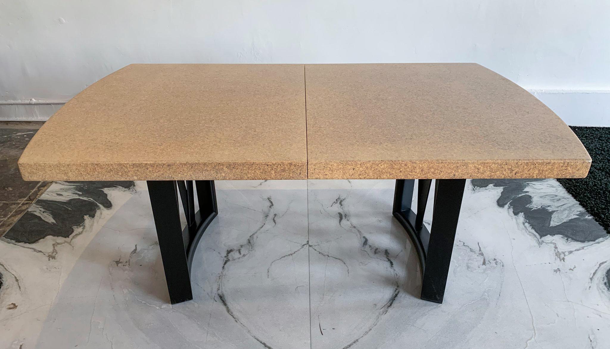 Mid-20th Century Paul Frankl Cork Top Dining Table with Ebonized Frame and 2 Leaves