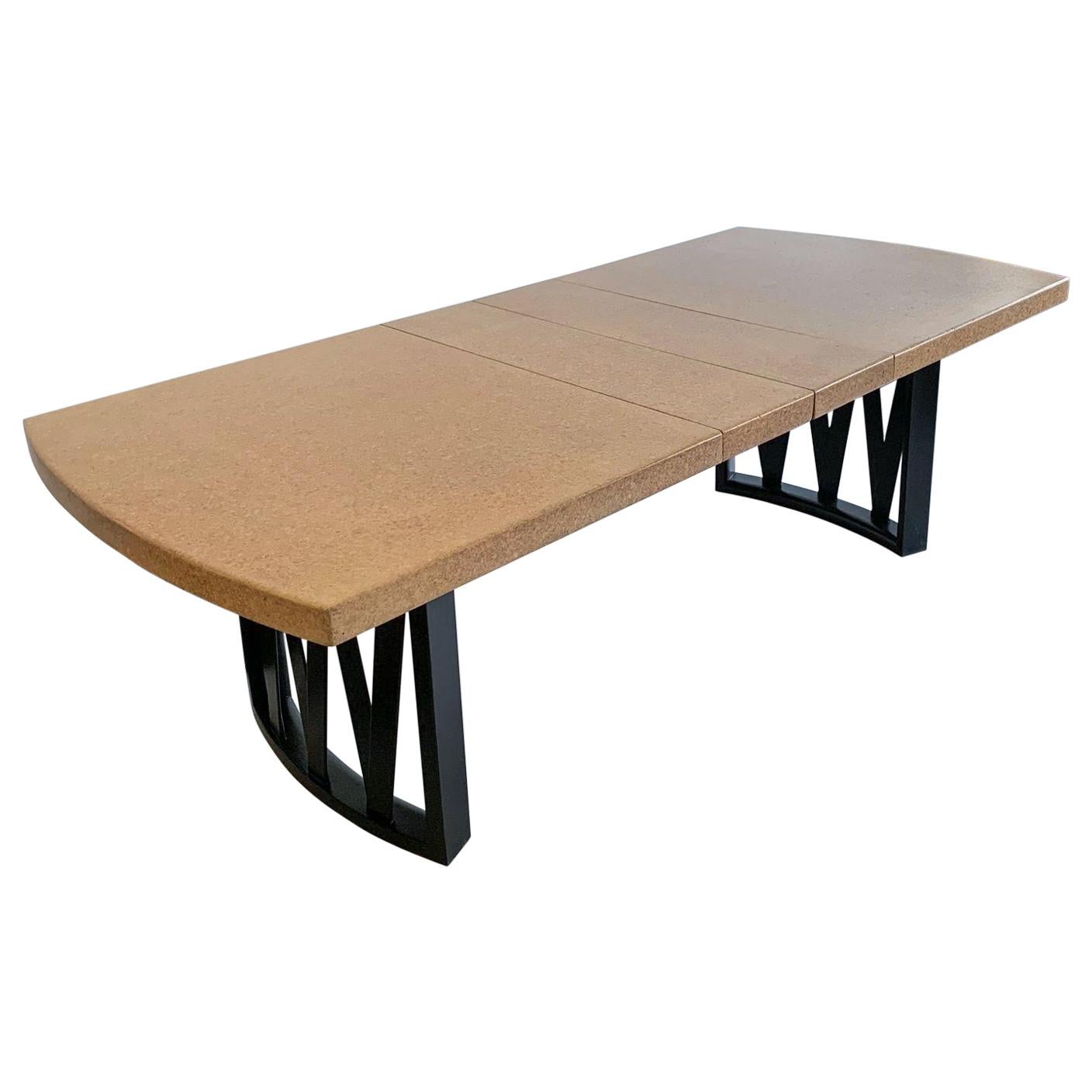 Paul Frankl Cork Top Dining Table with Ebonized Frame and 2 Leaves