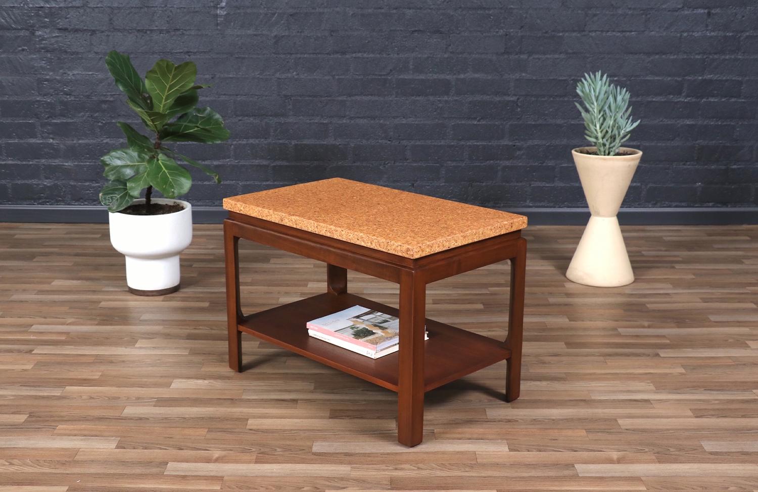 Mid-Century Modern Paul Frankl Cork Top Two-Tier Side Table for Johnson Furniture For Sale