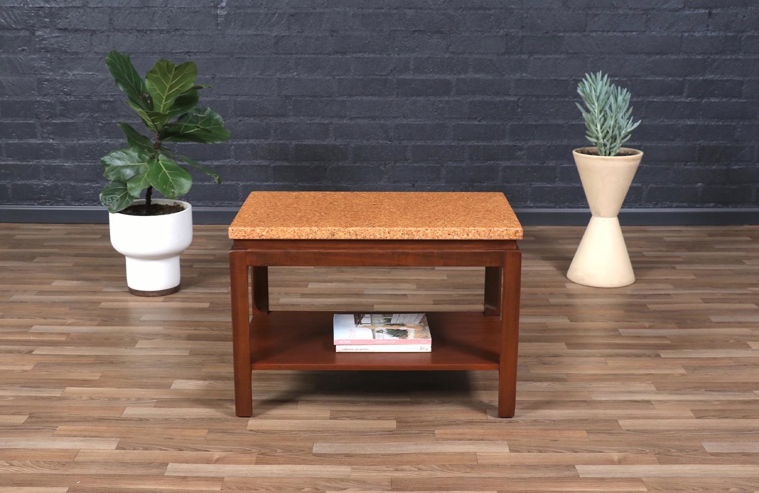 American Paul Frankl Cork Top Two-Tier Side Table for Johnson Furniture For Sale