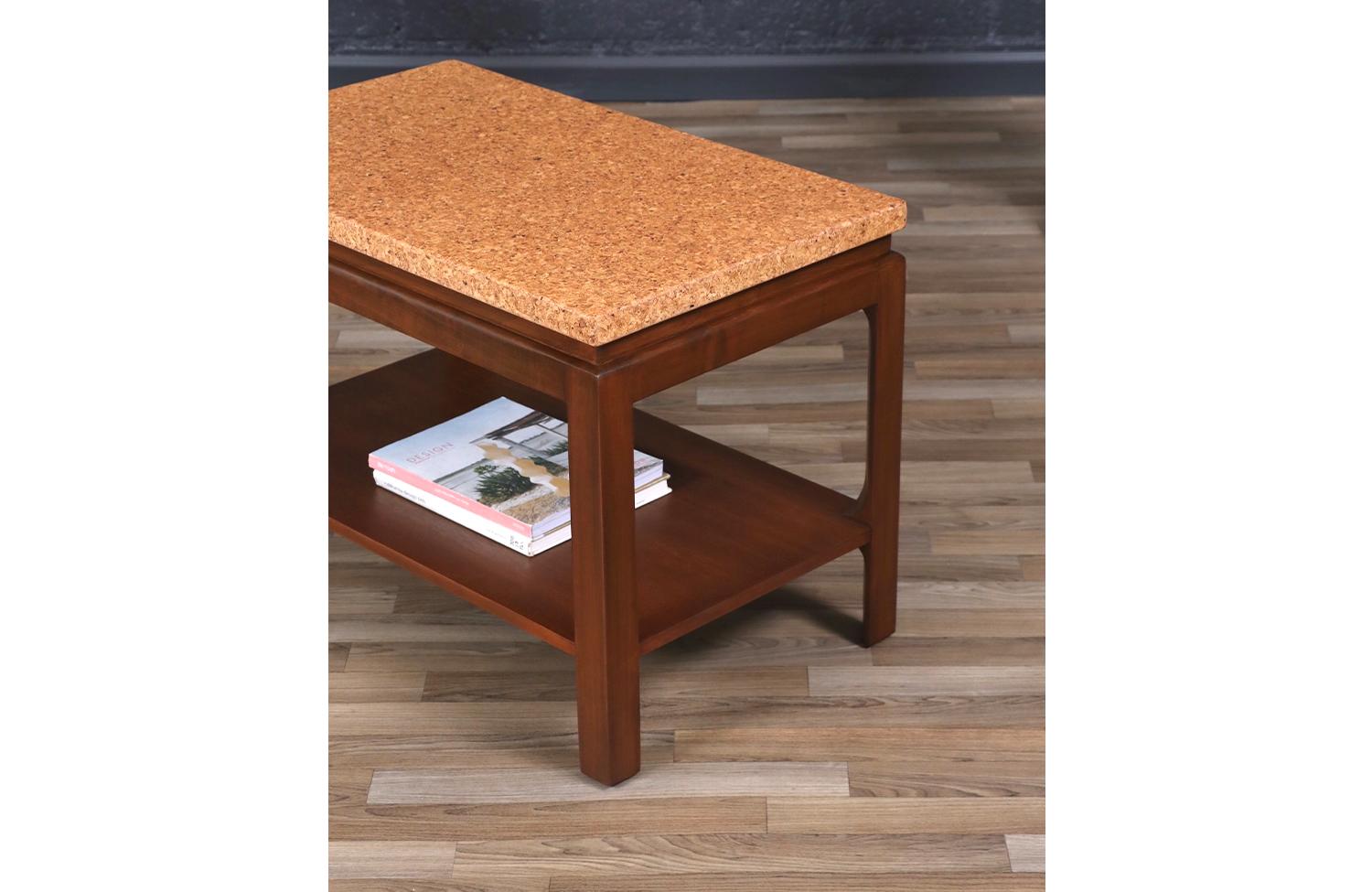 Mahogany Paul Frankl Cork Top Two-Tier Side Table for Johnson Furniture For Sale