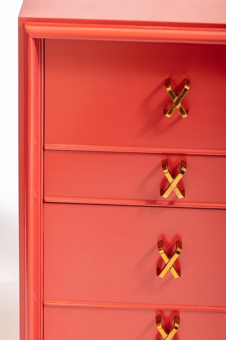 1950s Paul Frankl Moroccan Red Lacquered Double Dresser / Chest of Drawers In Good Condition For Sale In Saint Louis, MO