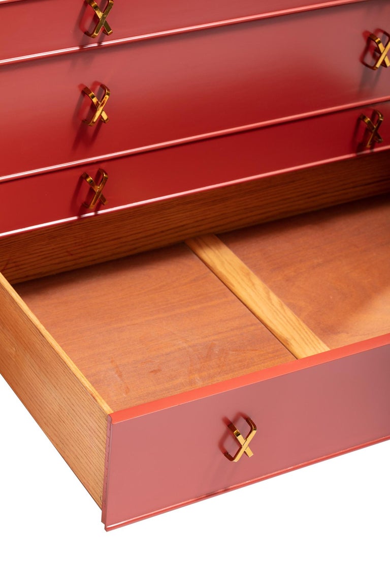 20th Century 1950s Paul Frankl Moroccan Red Lacquered Double Dresser / Chest of Drawers For Sale