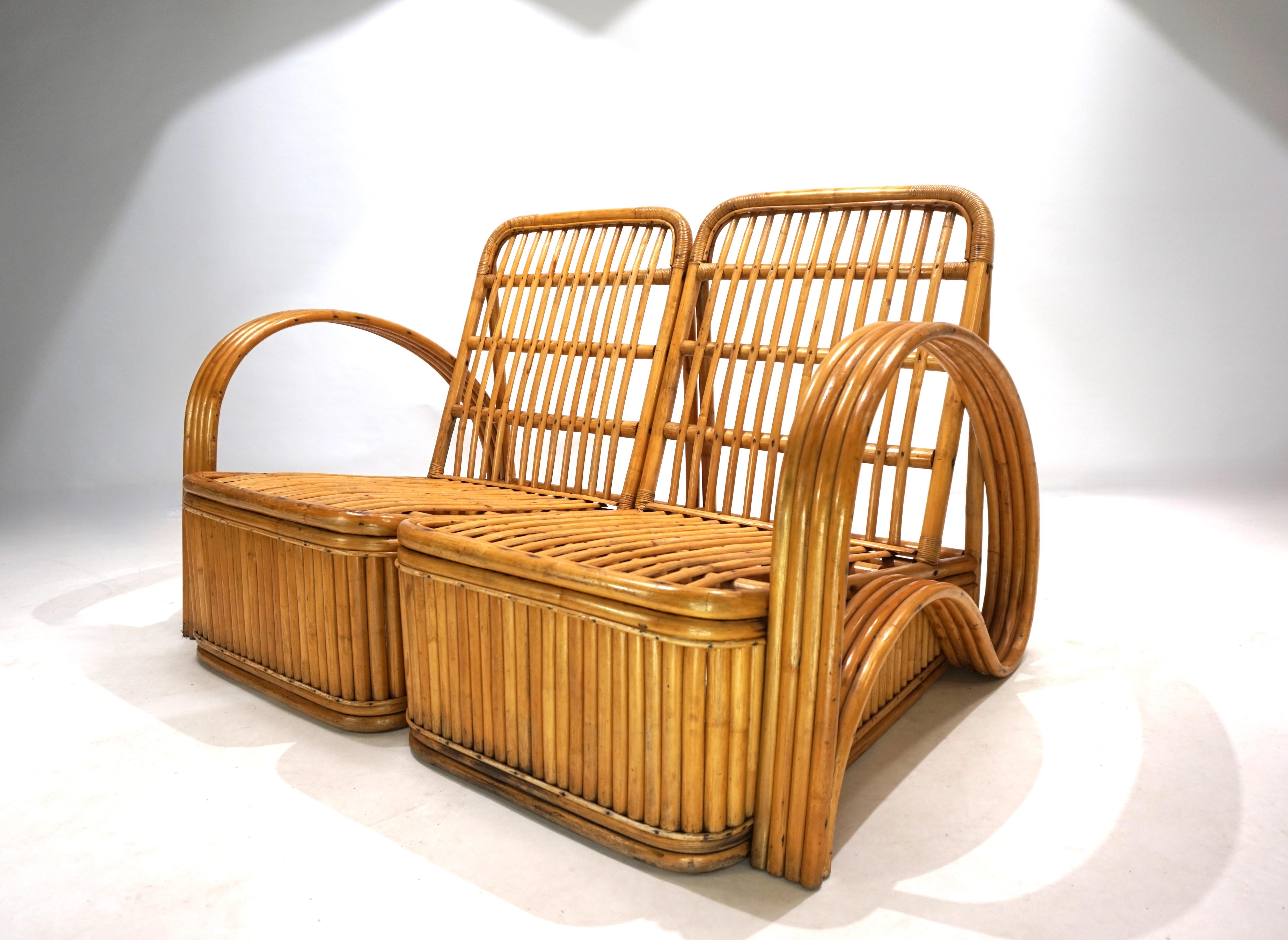 American Paul Frankl Design Rattan Two-Seater Sofa, 1940 For Sale