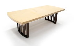 Esstisch von Paul Frankl mit zwei Blättern:: Korkplatte:: Mahagonirahmen:: Original