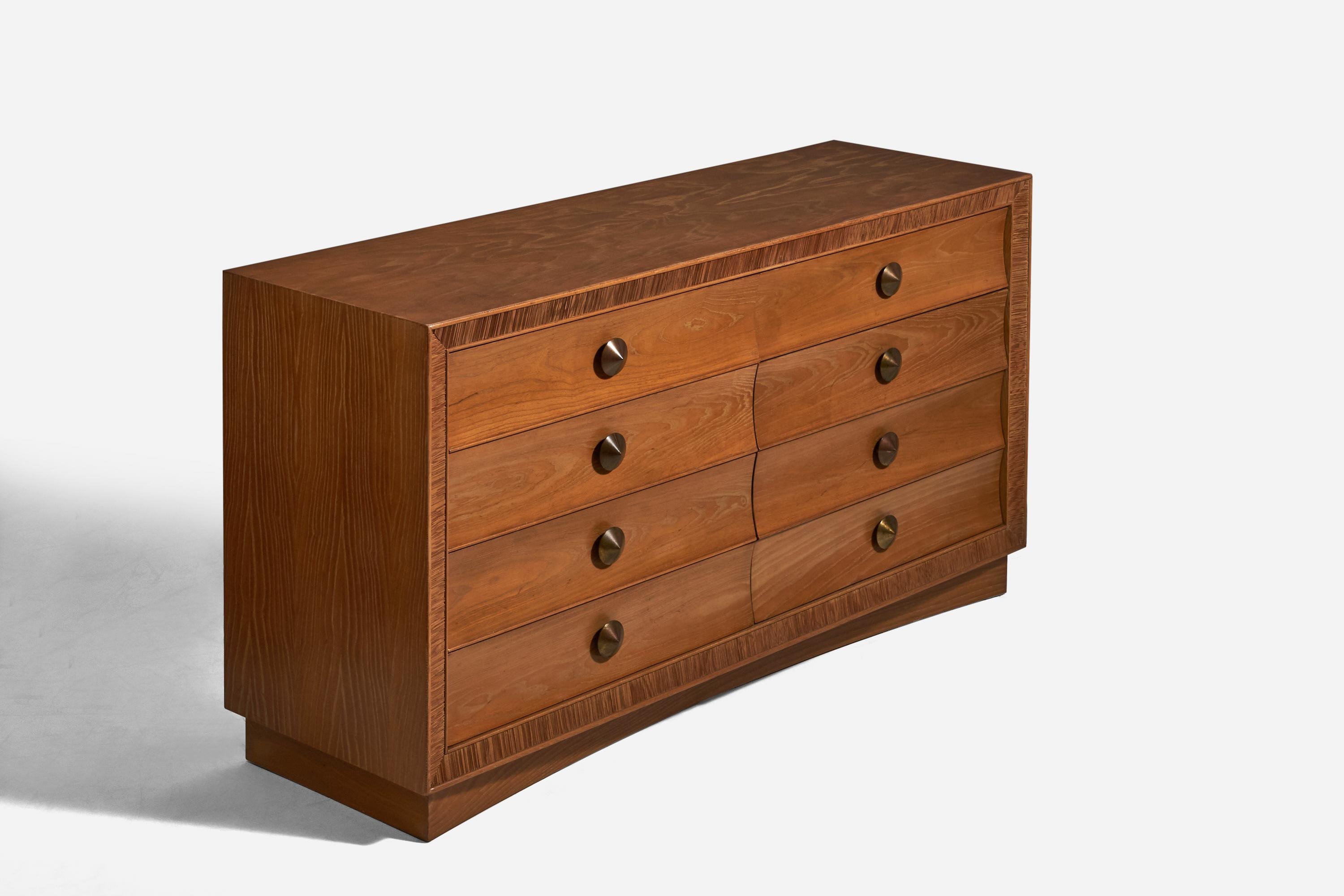 Mid-Century Modern Paul Frankl, Dresser, Oak, Brass, Brown Saltman, USA, 1950s