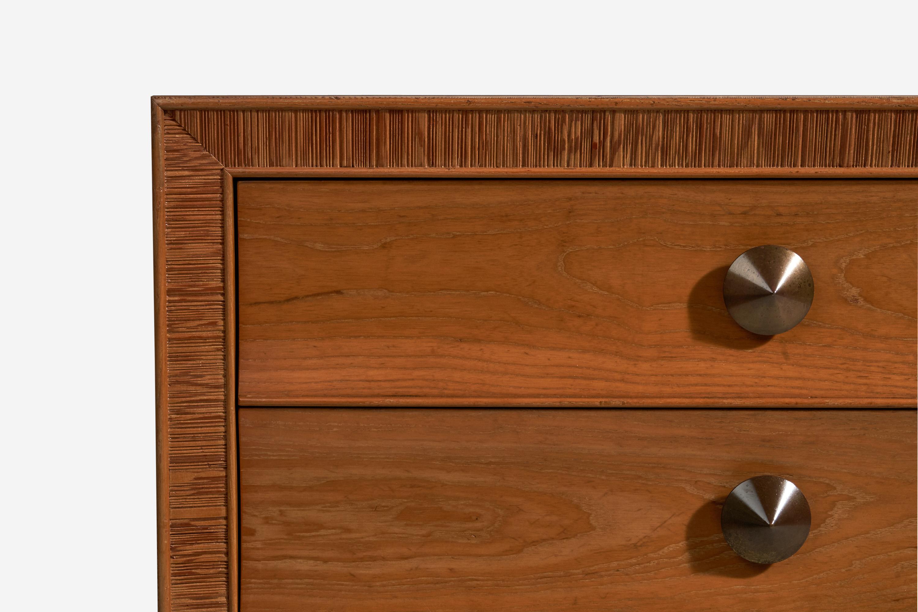 Mid-20th Century Paul Frankl, Dresser, Oak, Brass, Brown Saltman, USA, 1950s