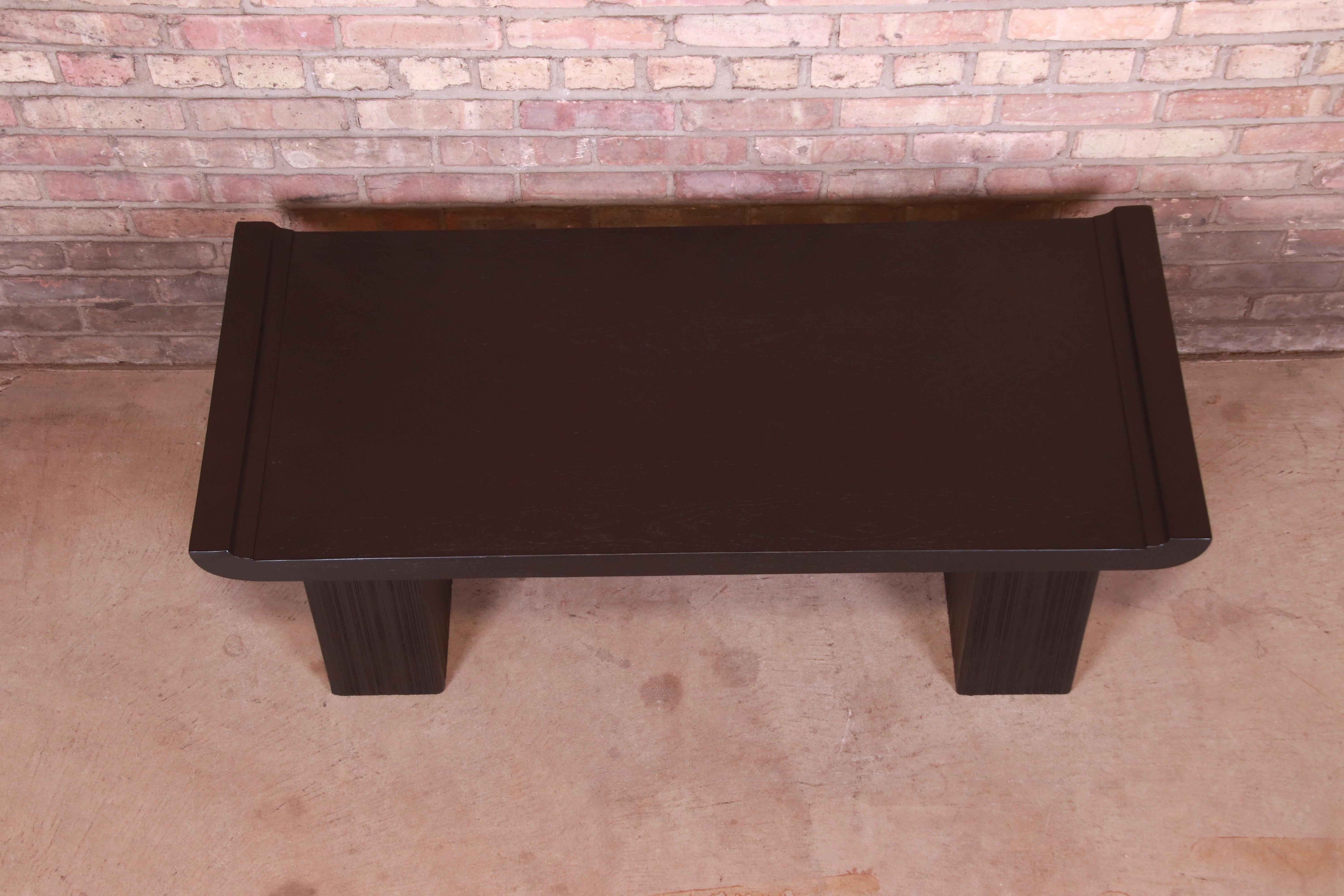 Oak Paul Frankl for Brown Saltman Black Lacquered Coffee Table, Newly Refinished For Sale