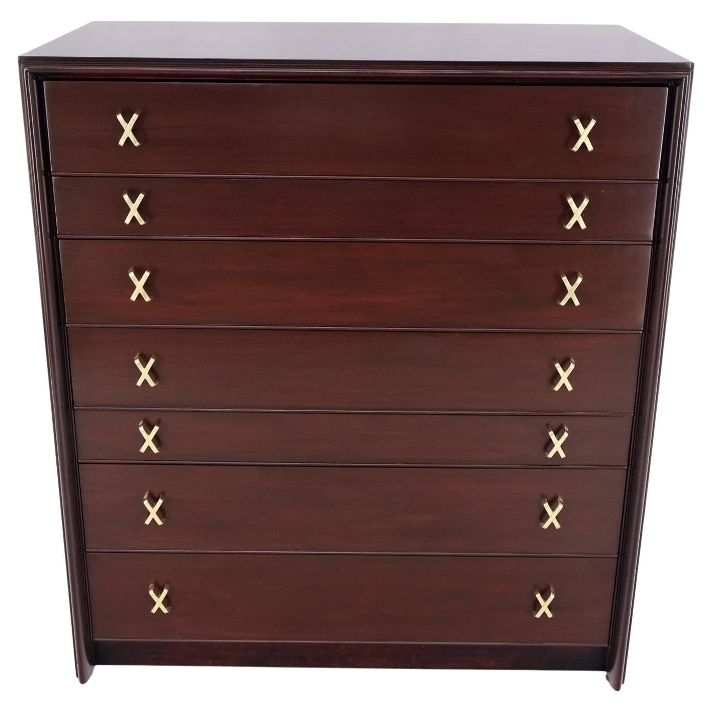 Paul Frankl for Johnson Brass X Pulls High Chest of Drawers Dresser Cabinet
