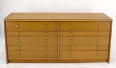Paul Frankl for Johnson Furniture 10 Drawer Double Dresser Solid Brass X Pulls
