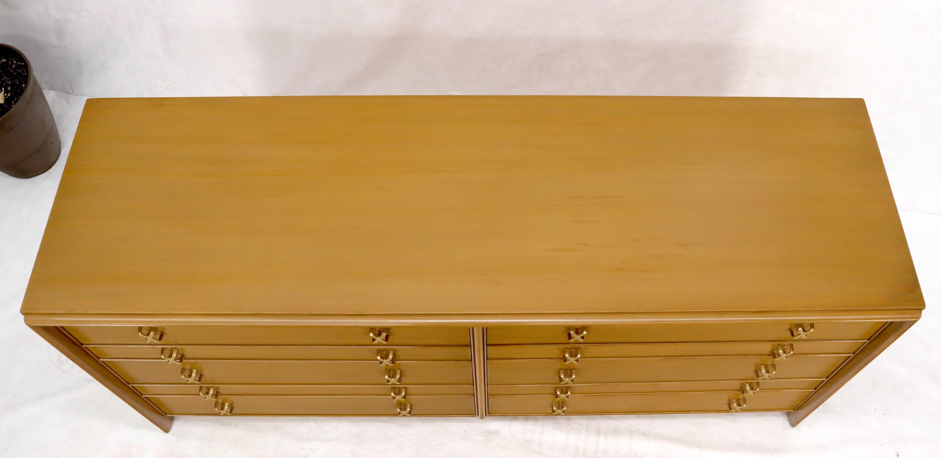 Mid-Century Modern Paul Frankl for Johnson Furniture 10 Drawer Double Dresser Solid Brass X Pulls For Sale