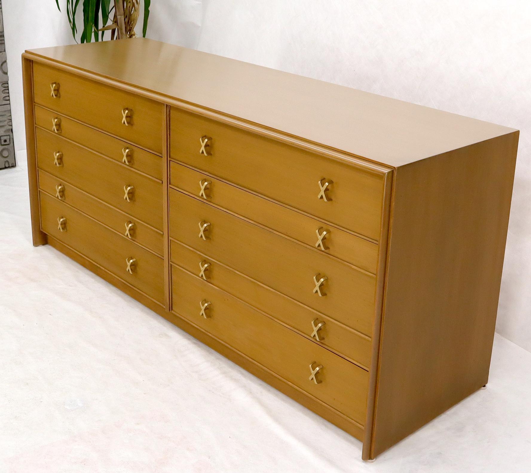 American Paul Frankl for Johnson Furniture 10 Drawer Double Dresser Solid Brass X Pulls For Sale
