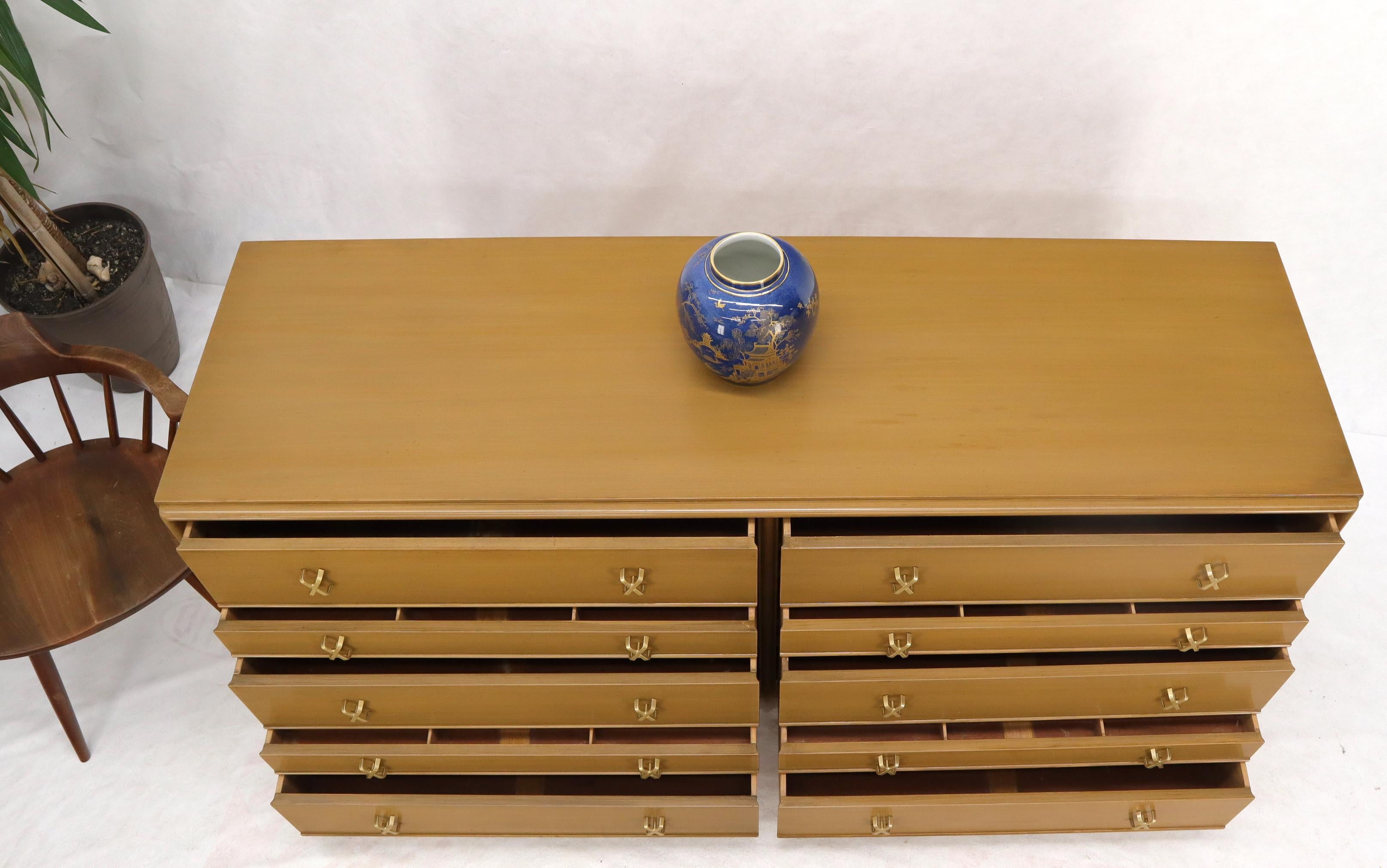 20th Century Paul Frankl for Johnson Furniture 10 Drawer Double Dresser Solid Brass X Pulls For Sale