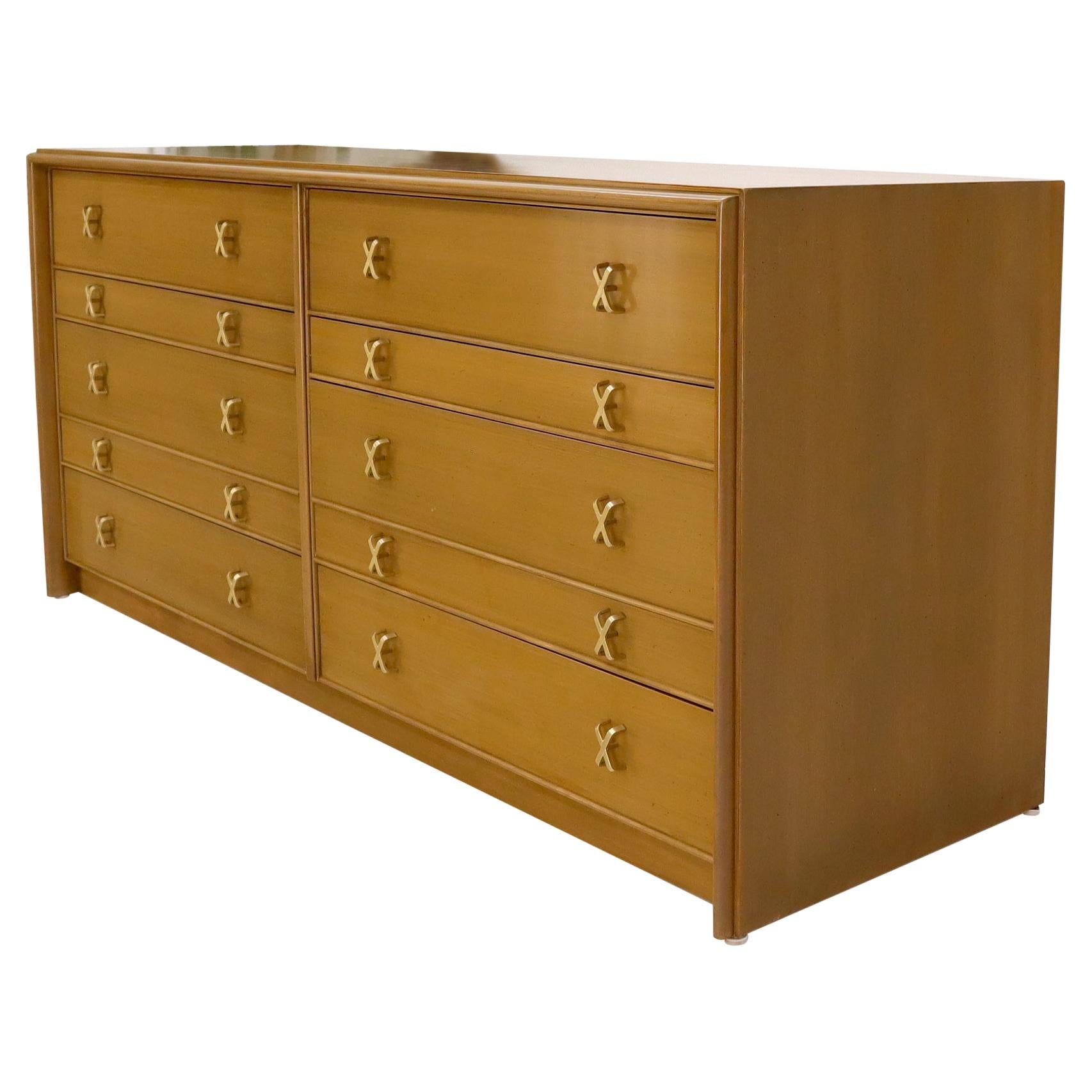 Paul Frankl for Johnson Furniture 10 Drawer Double Dresser Solid Brass X Pulls