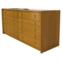 Vintage Paul Frankl for Johnson Furniture 10 Drawer Double Dresser Solid Brass X Pulls