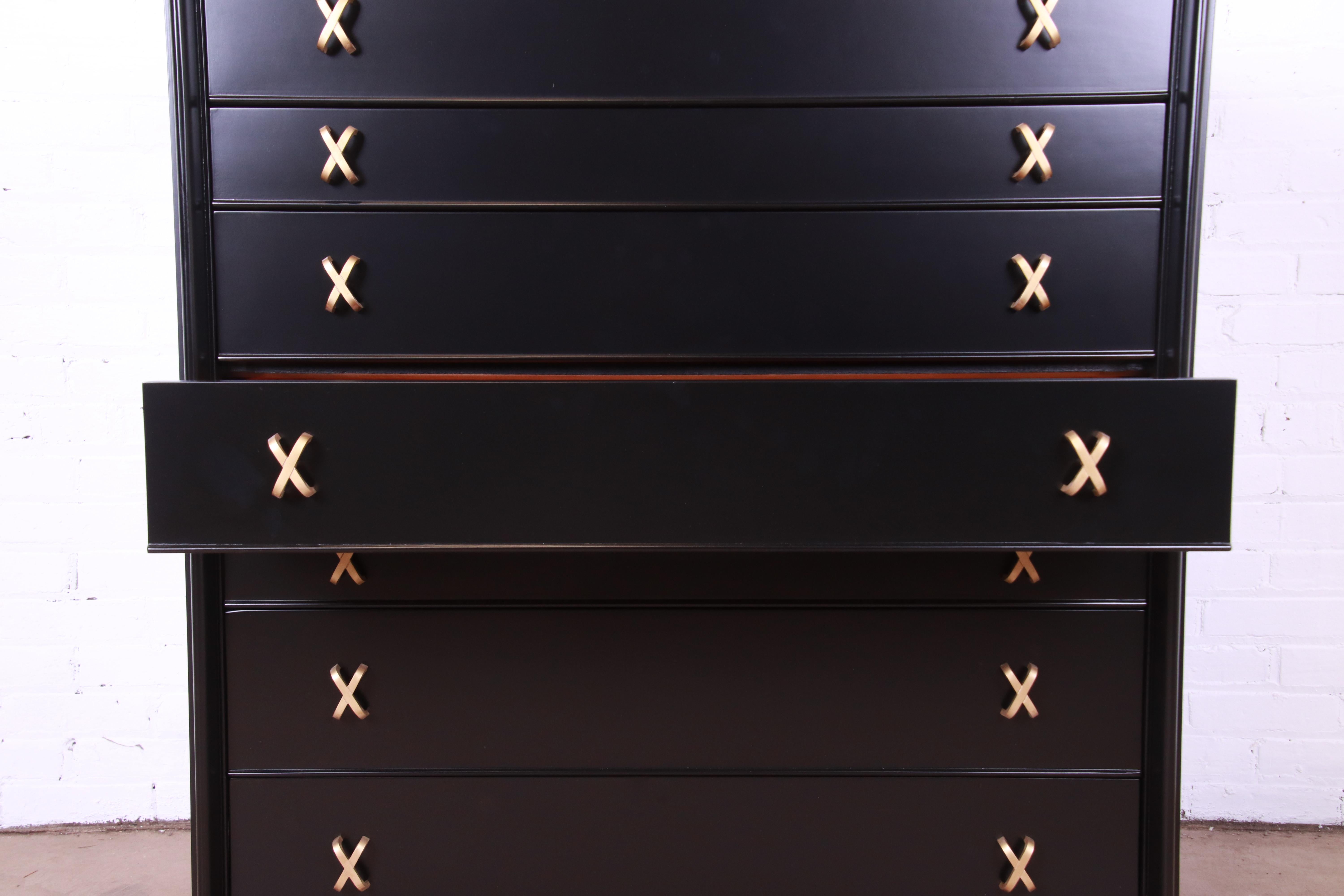 Paul Frankl for Johnson Furniture Black Lacquered Highboy Dresser, Refinished 3