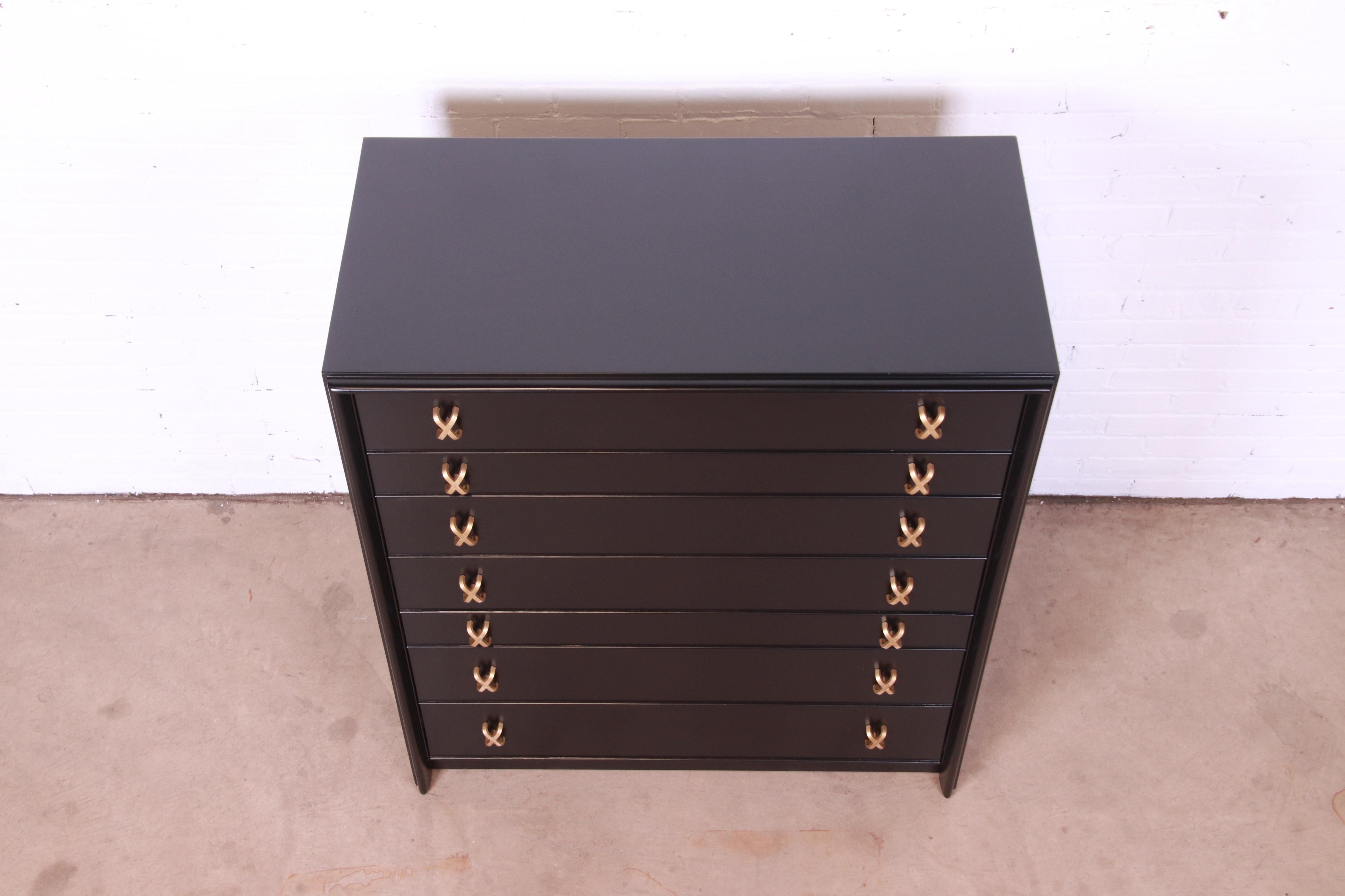 Paul Frankl for Johnson Furniture Black Lacquered Highboy Dresser, Refinished 5