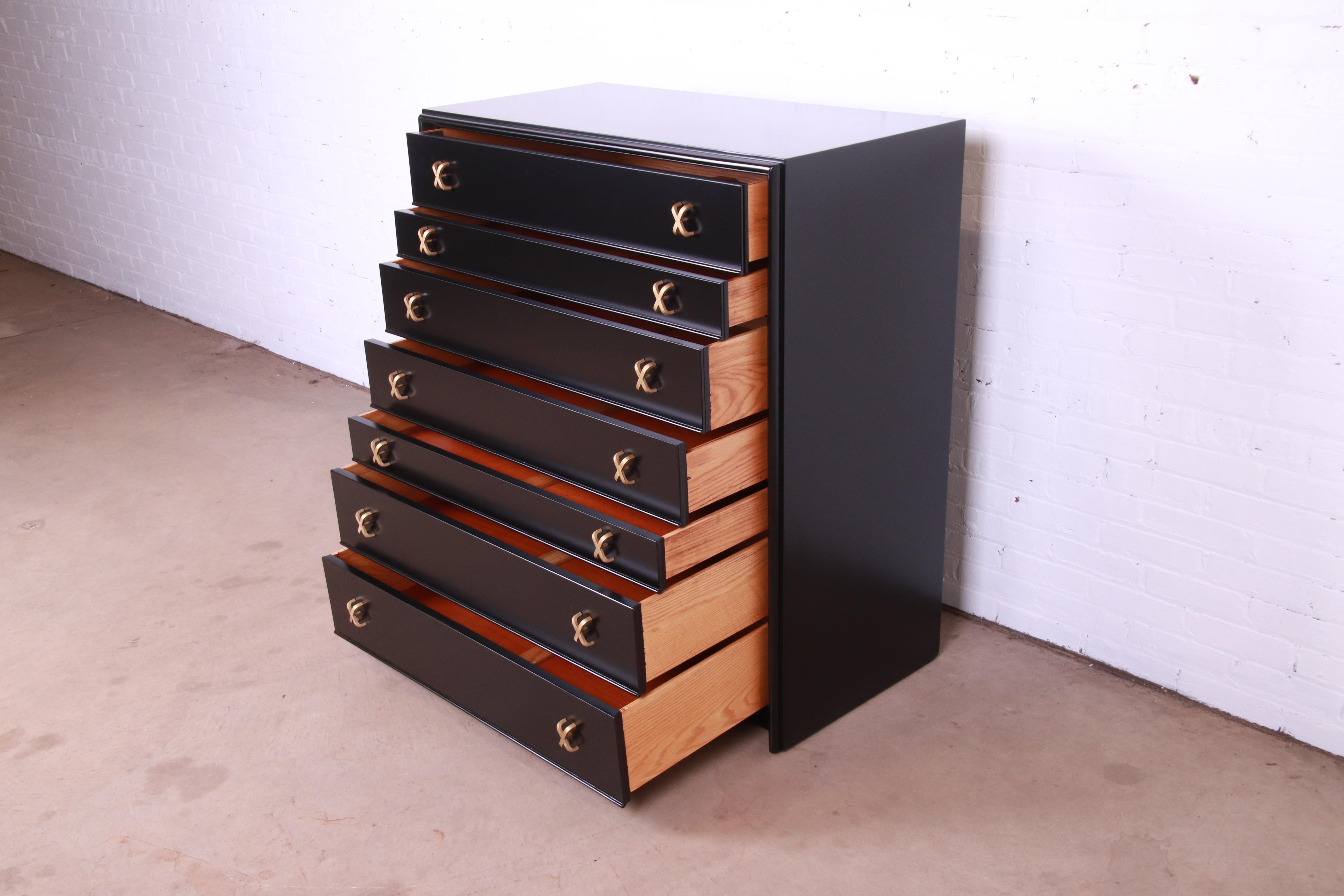 Paul Frankl for Johnson Furniture Black Lacquered Highboy Dresser, Refinished 1