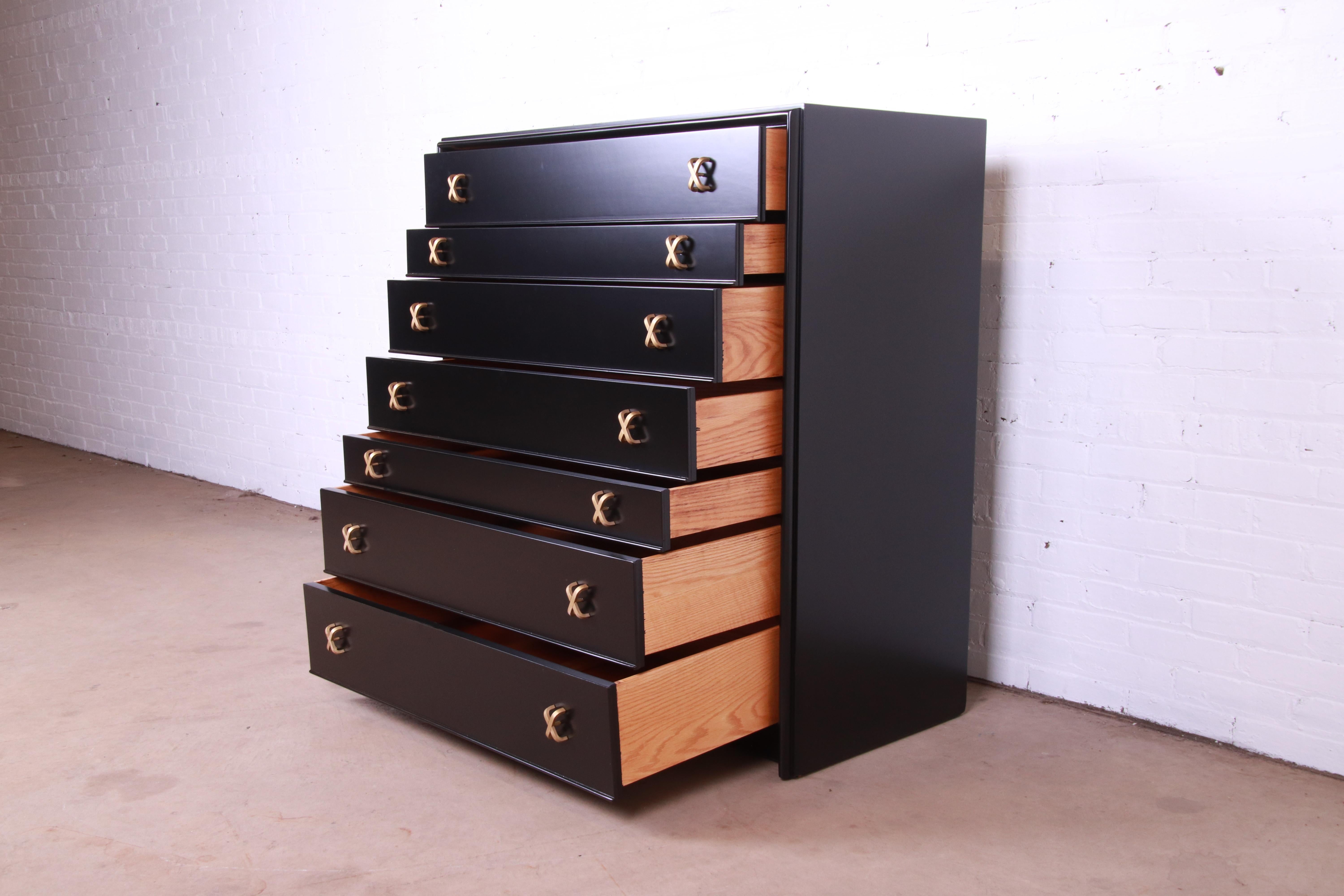 Paul Frankl for Johnson Furniture Black Lacquered Highboy Dresser, Refinished 2