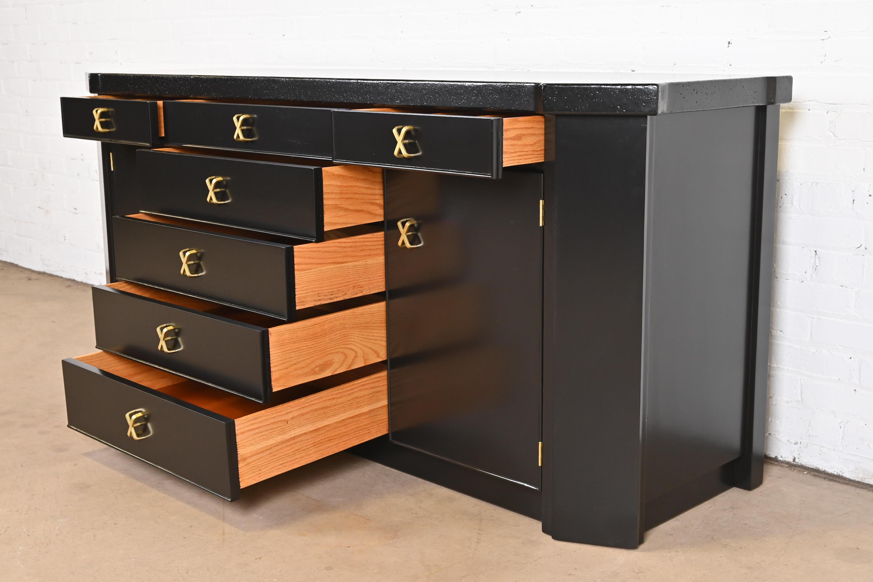 Paul Frankl for Johnson Furniture Black Lacquered Mahogany Sideboard Credenza In Good Condition For Sale In South Bend, IN