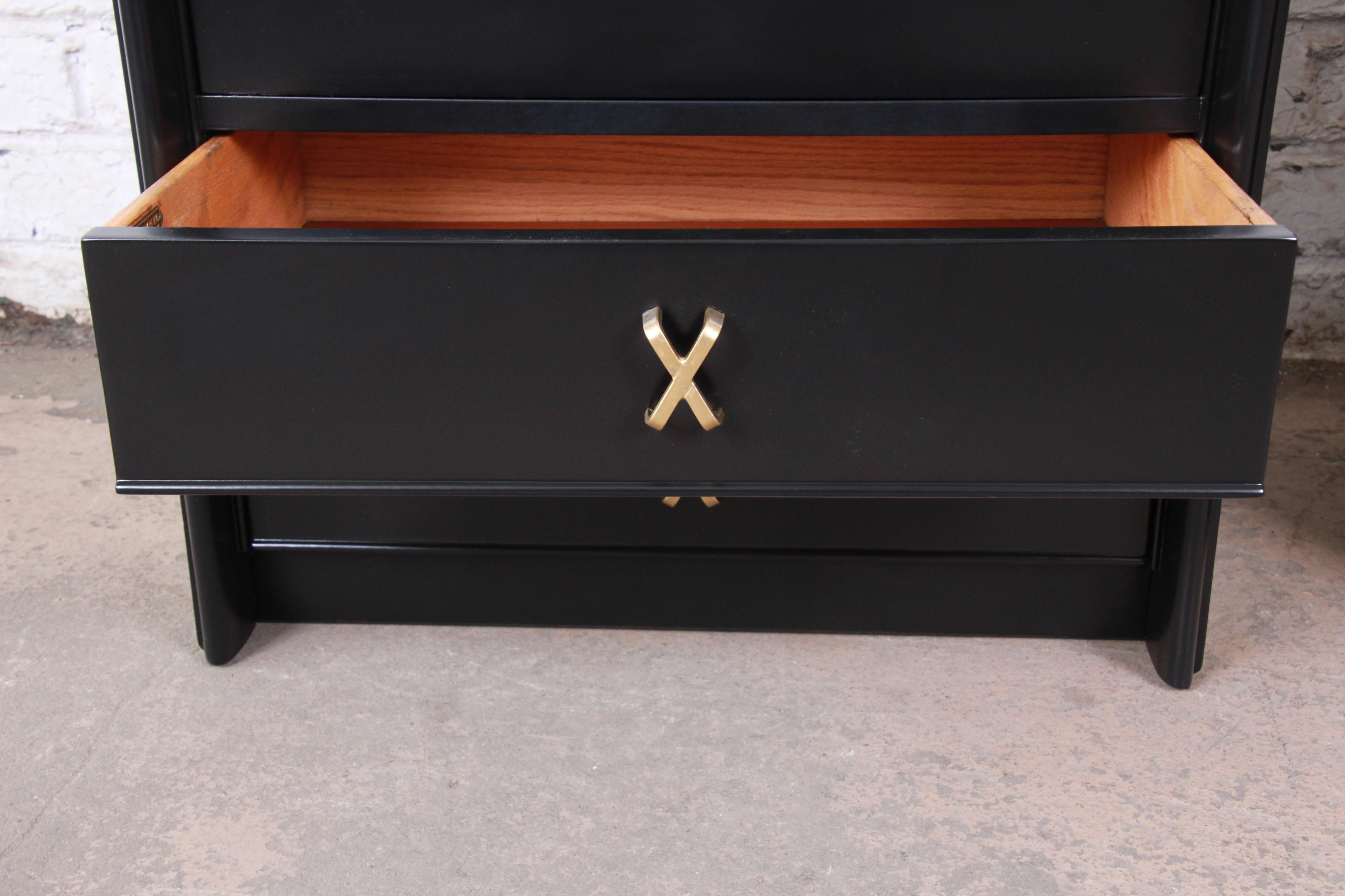 Paul Frankl for Johnson Furniture Black Lacquered Nightstands, Newly Refinished 4