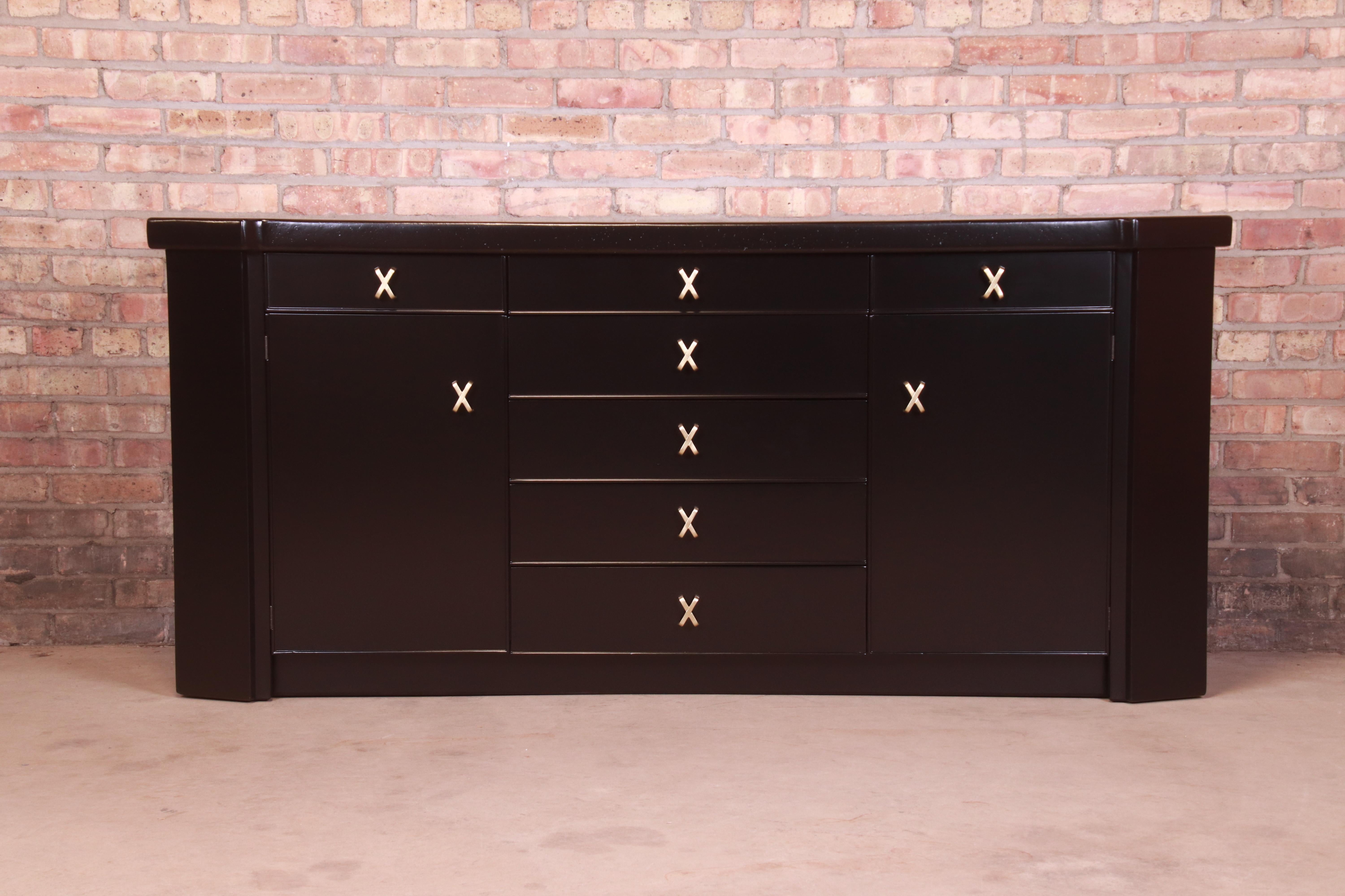 Mid-Century Modern Paul Frankl for Johnson Furniture Black Lacquered Sideboard, Newly Refinished
