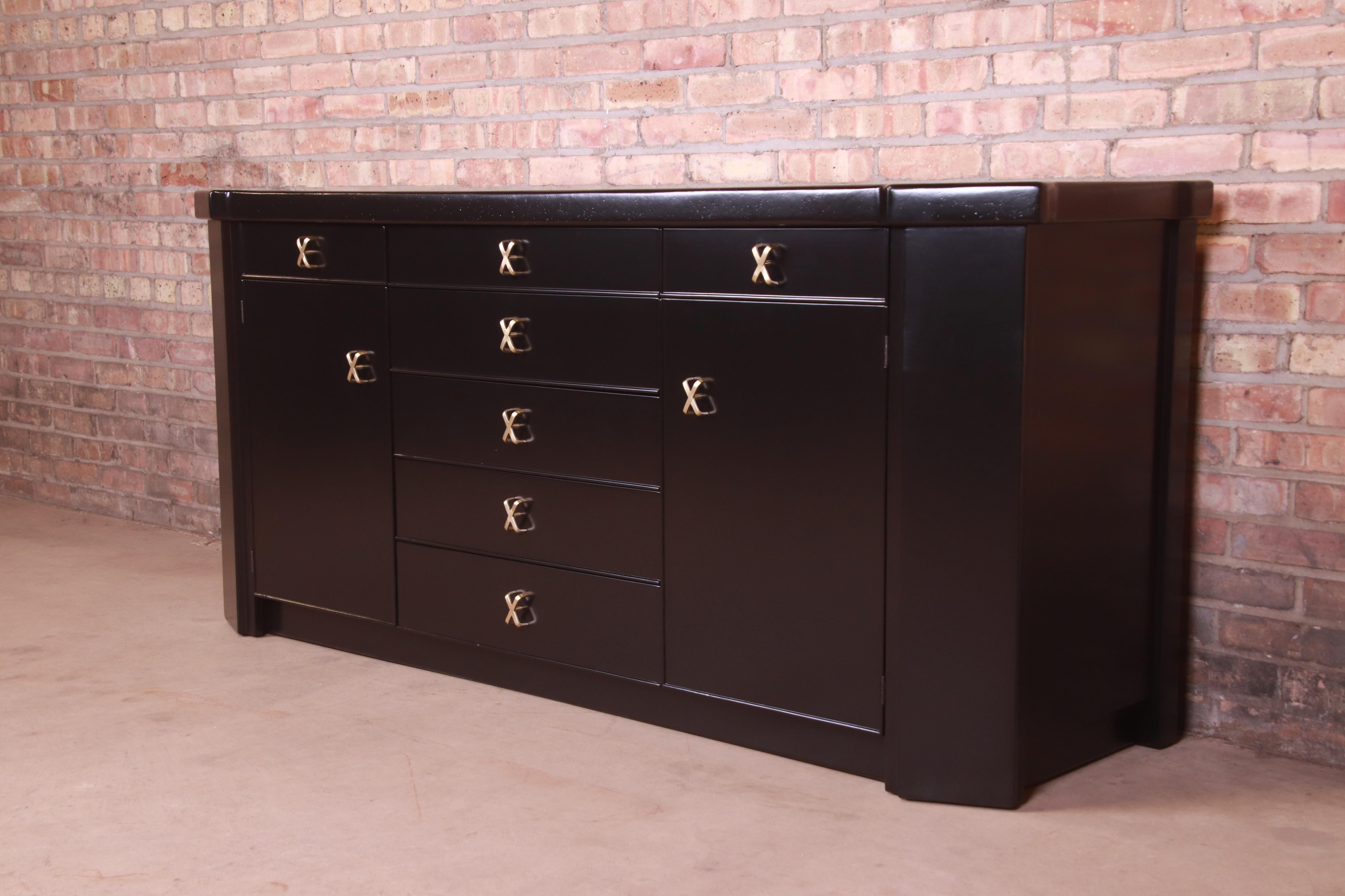 American Paul Frankl for Johnson Furniture Black Lacquered Sideboard, Newly Refinished