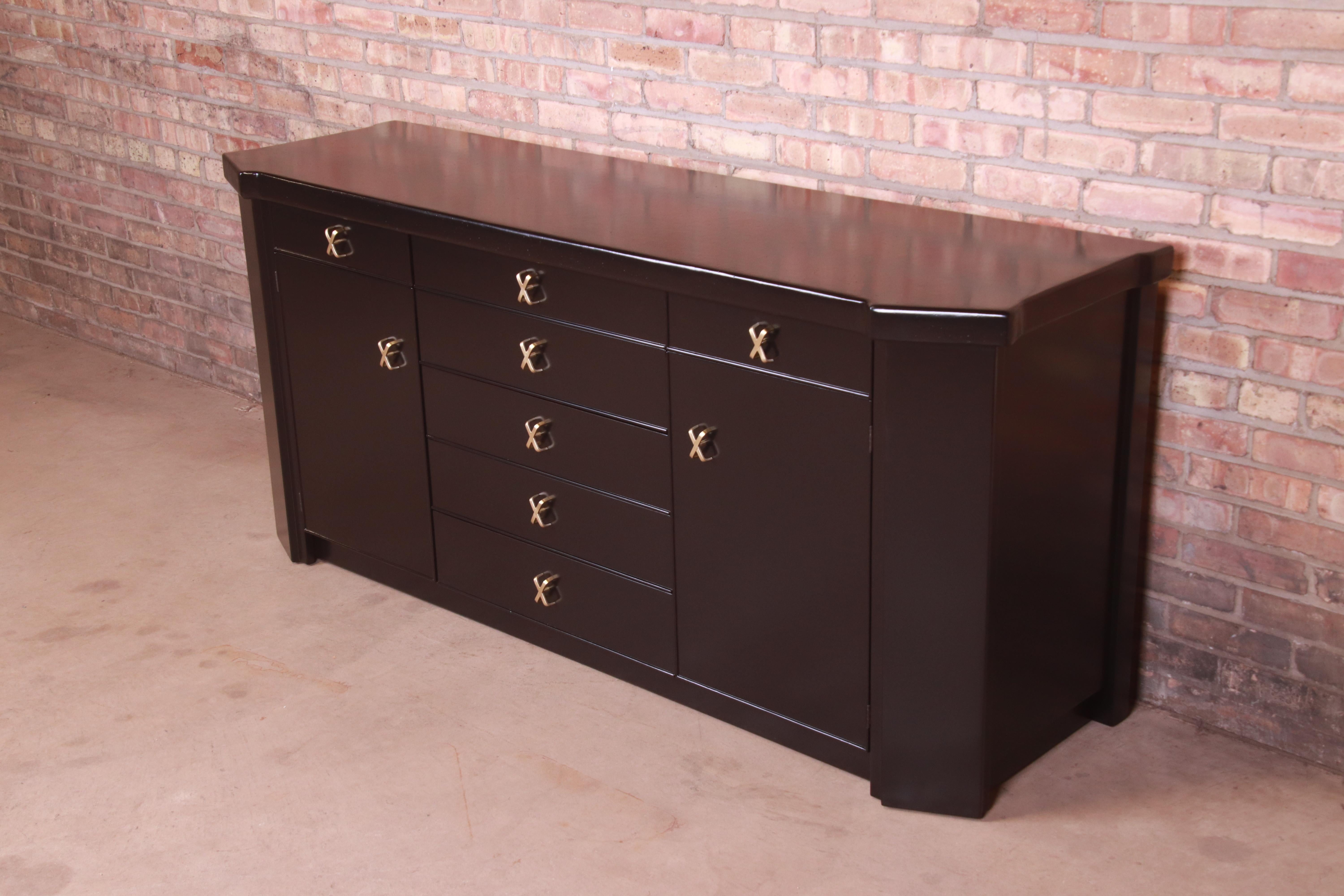 Paul Frankl for Johnson Furniture Black Lacquered Sideboard, Newly Refinished In Good Condition In South Bend, IN