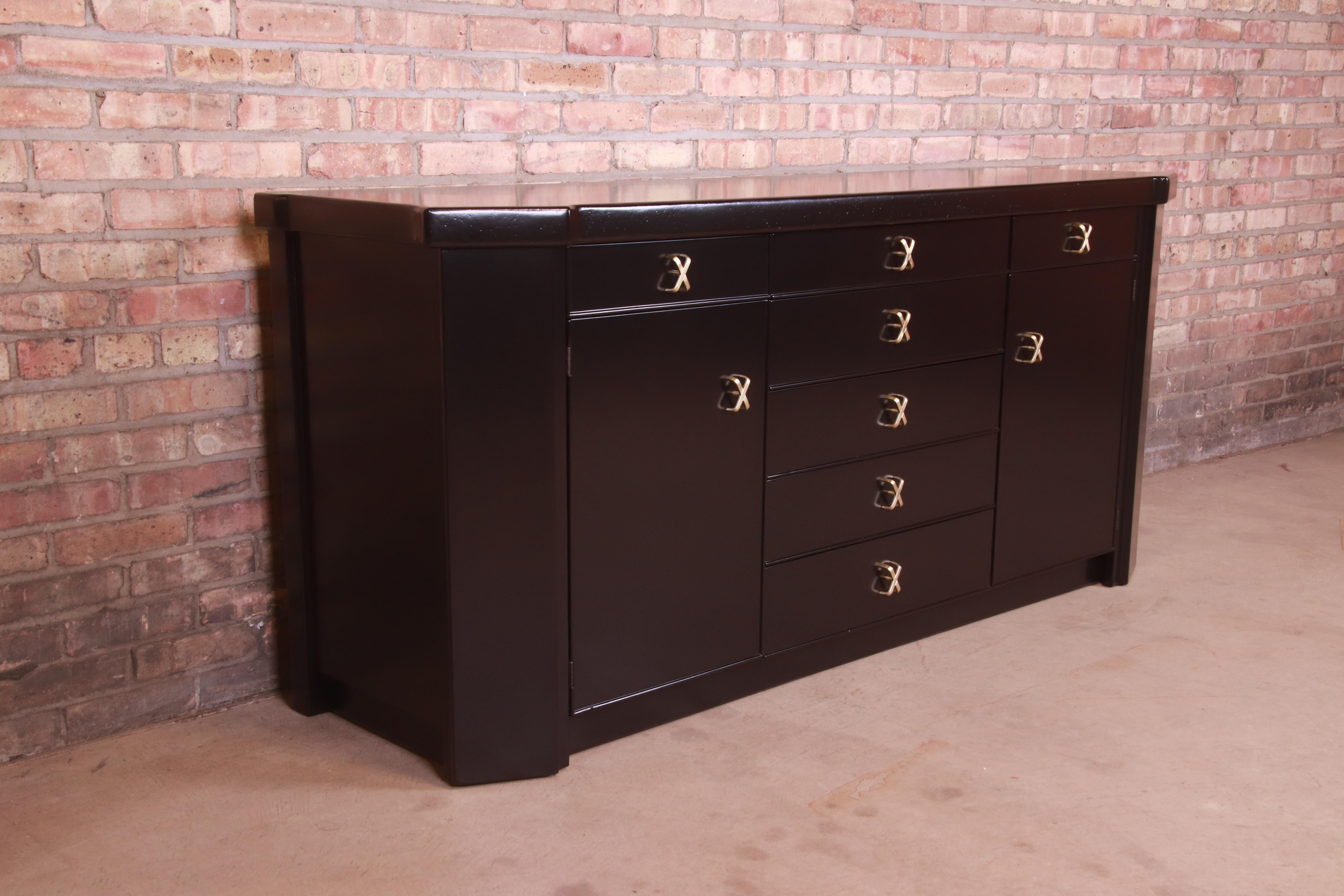 Mid-20th Century Paul Frankl for Johnson Furniture Black Lacquered Sideboard, Newly Refinished