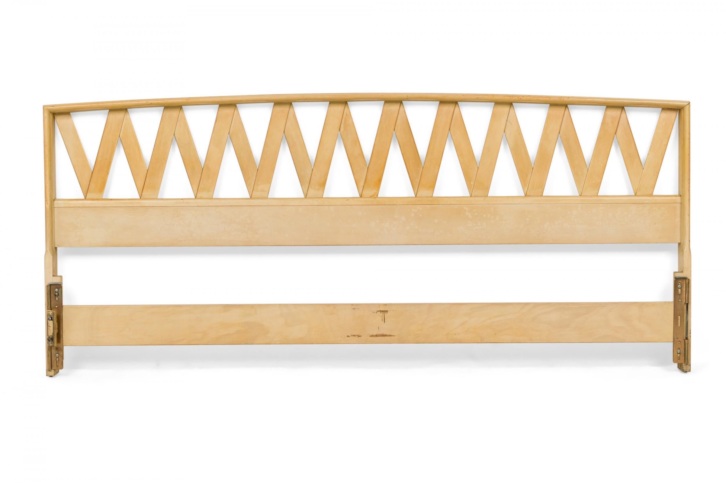 Mid-Century Viennese king-size headboard featuring wood lattice-work top with slight curveto and original cream lacquer finish. (PAUL FRANKL FOR JOHNSON FURNITURE COMPANY)

Wear to finish