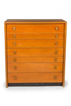Paul Frankl for Johnson Furniture Co. Mid-Century Walnut Six Drawer High Chests