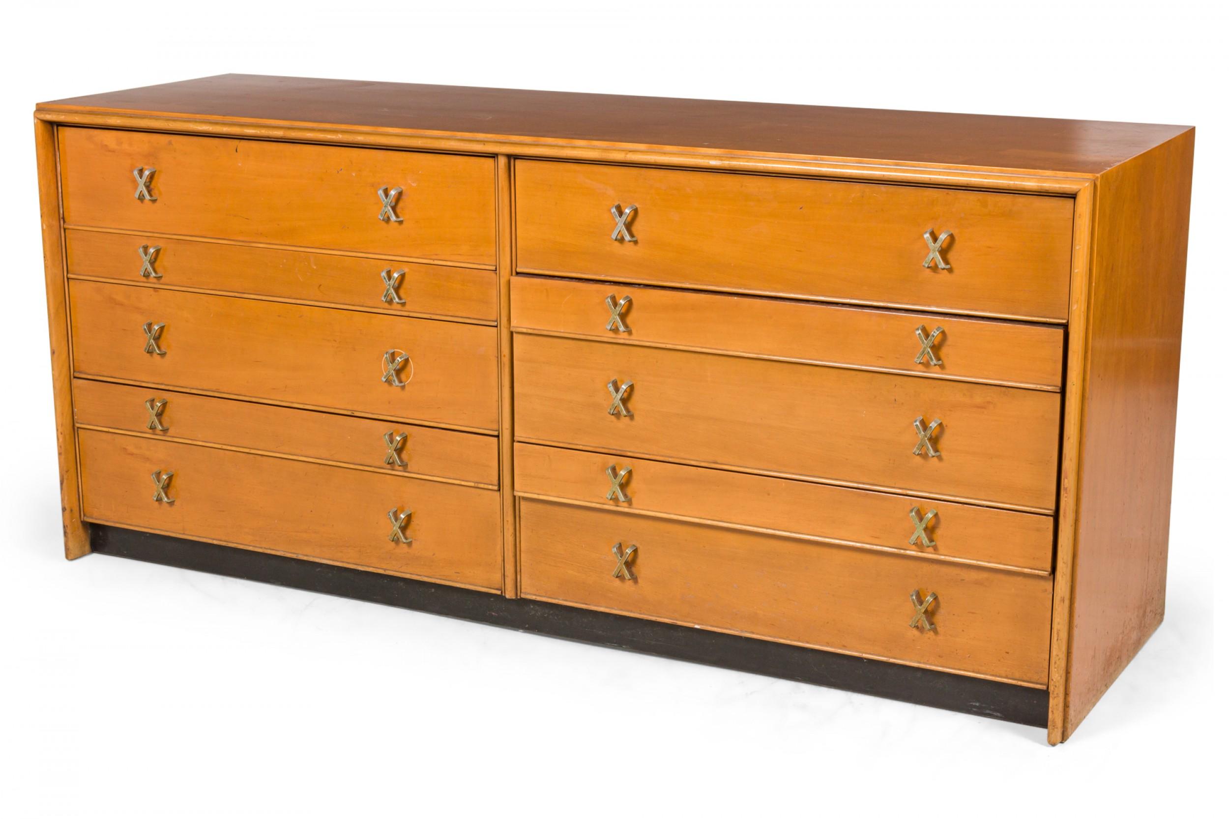 Mid-Century Modern Paul Frankl for Johnson Furniture Co. Mid-Century Walnut Ten Drawer Low Chest