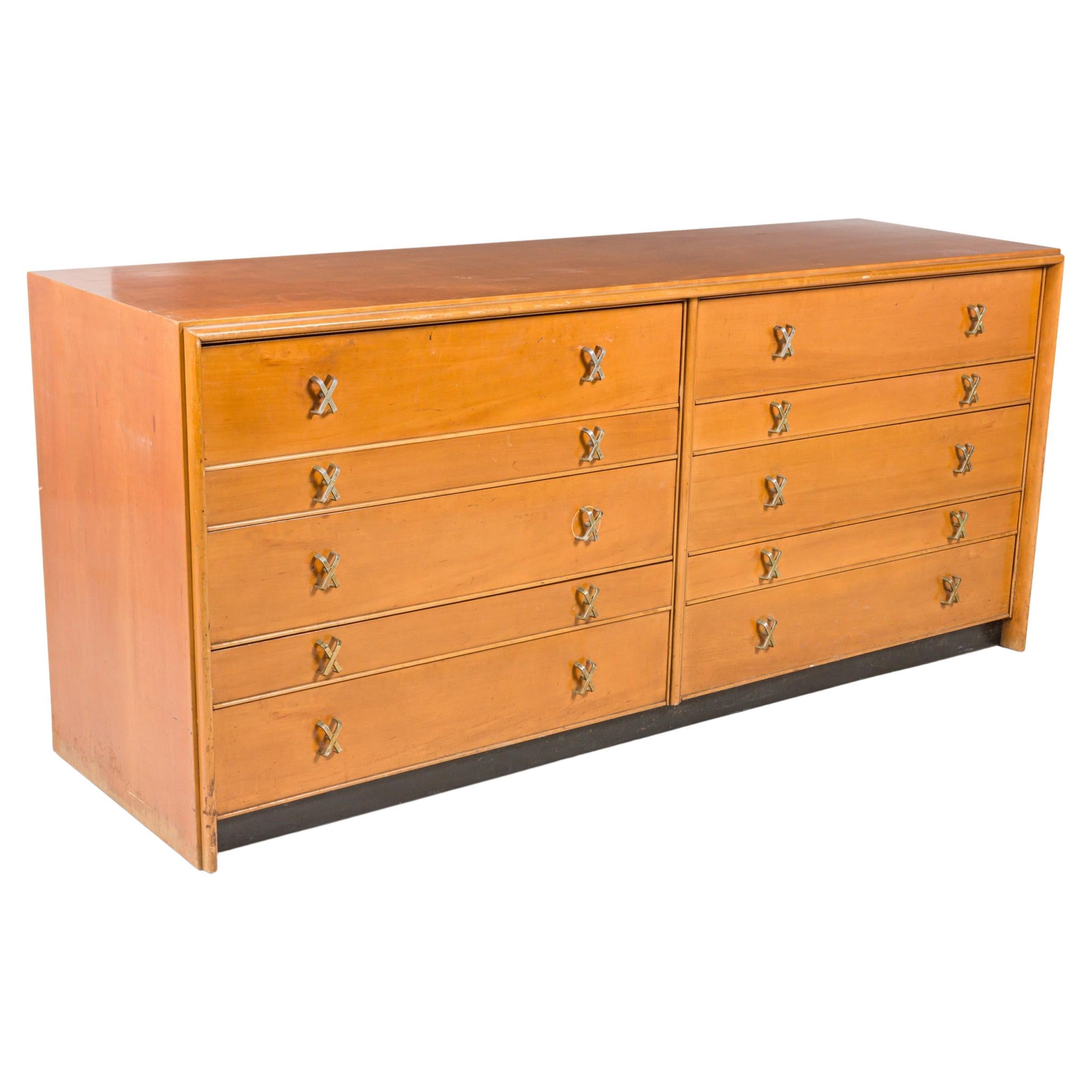 Paul Frankl for Johnson Furniture Co. Mid-Century Walnut Ten Drawer Low Chest