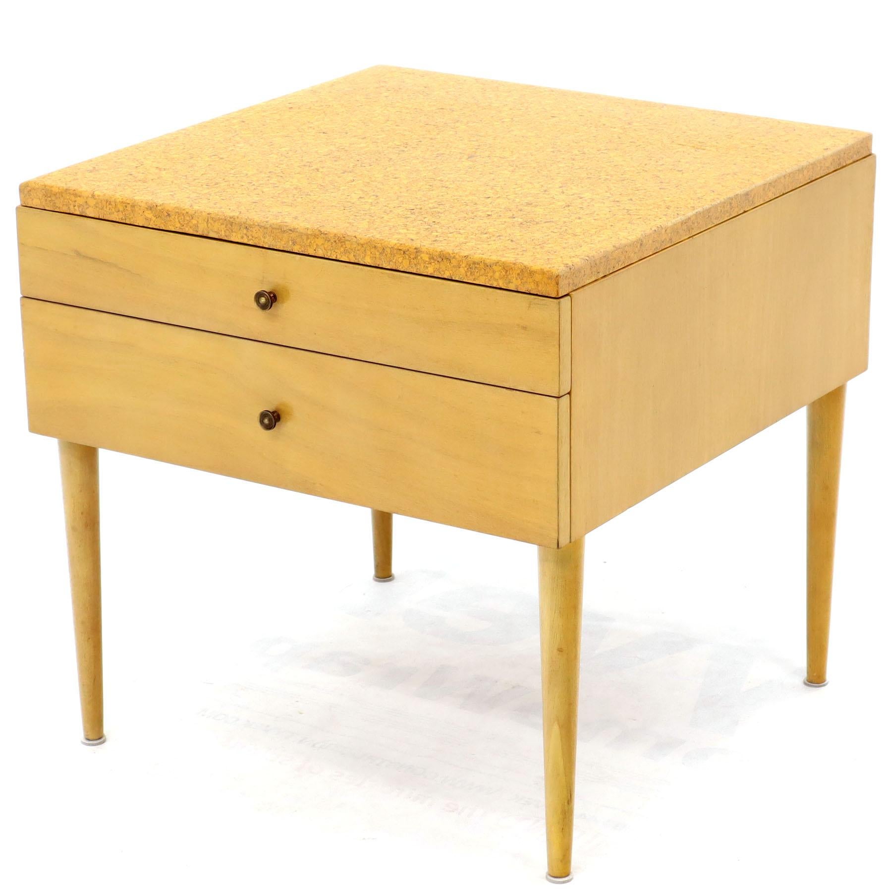 Mid-Century Modern Paul Frankl for Johnson Furniture Cork Top Two Drawer Sqaure End Table Stand For Sale